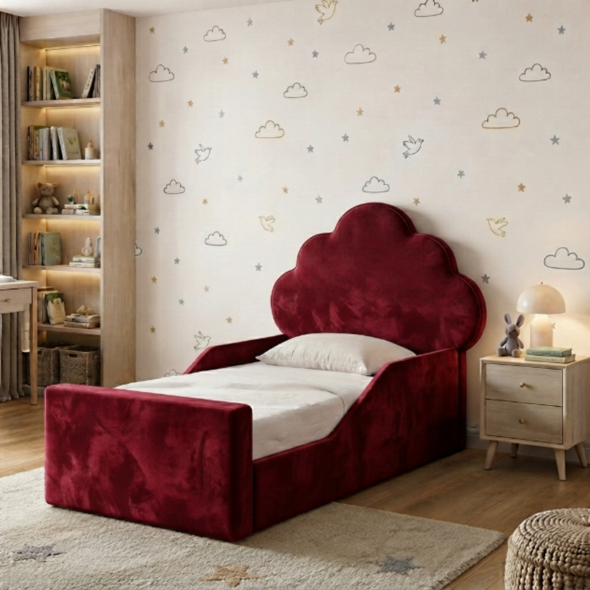 Cloud Shaped Scalloped Ottoman Kids Bed
