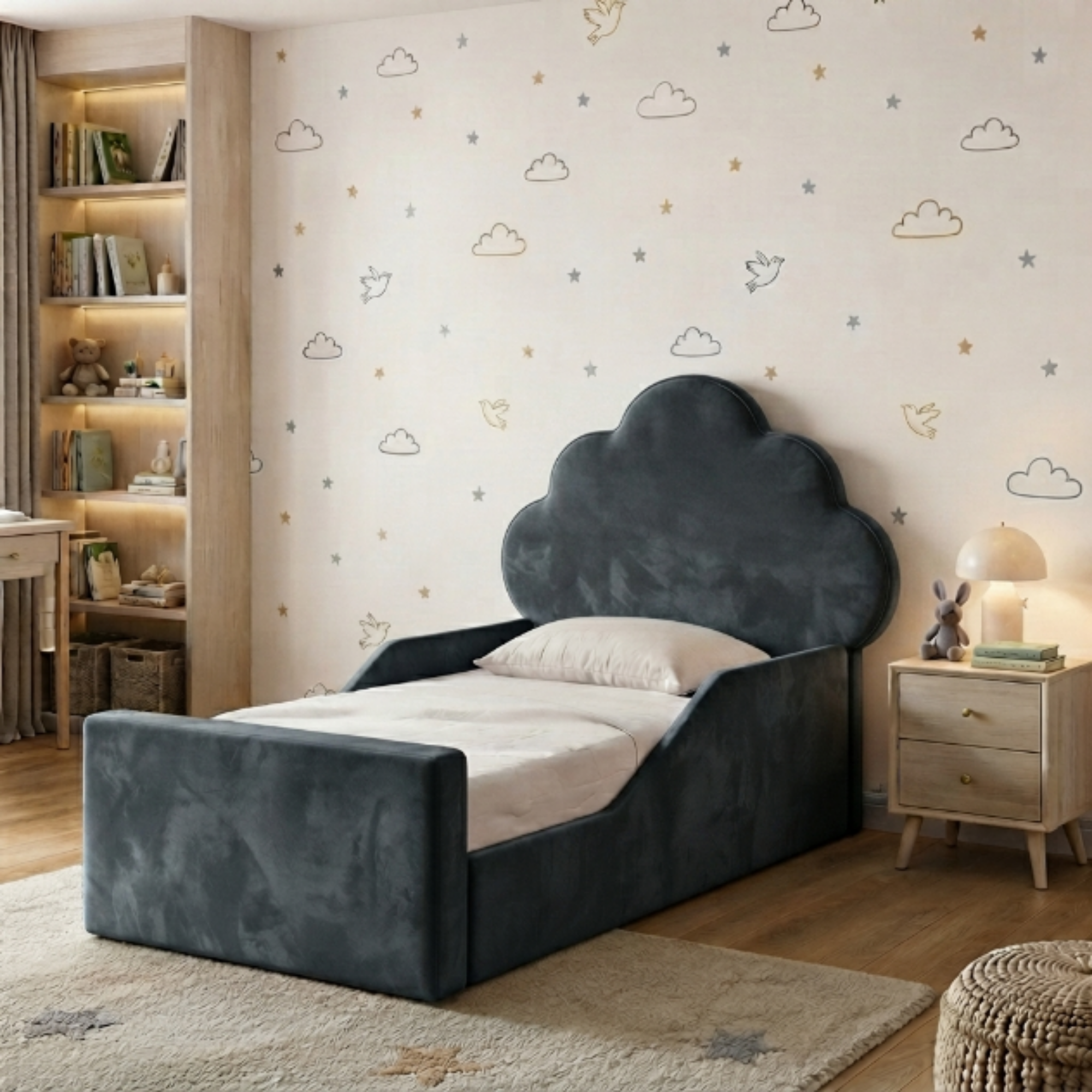 Cloud Shaped Scalloped Ottoman Kids Bed