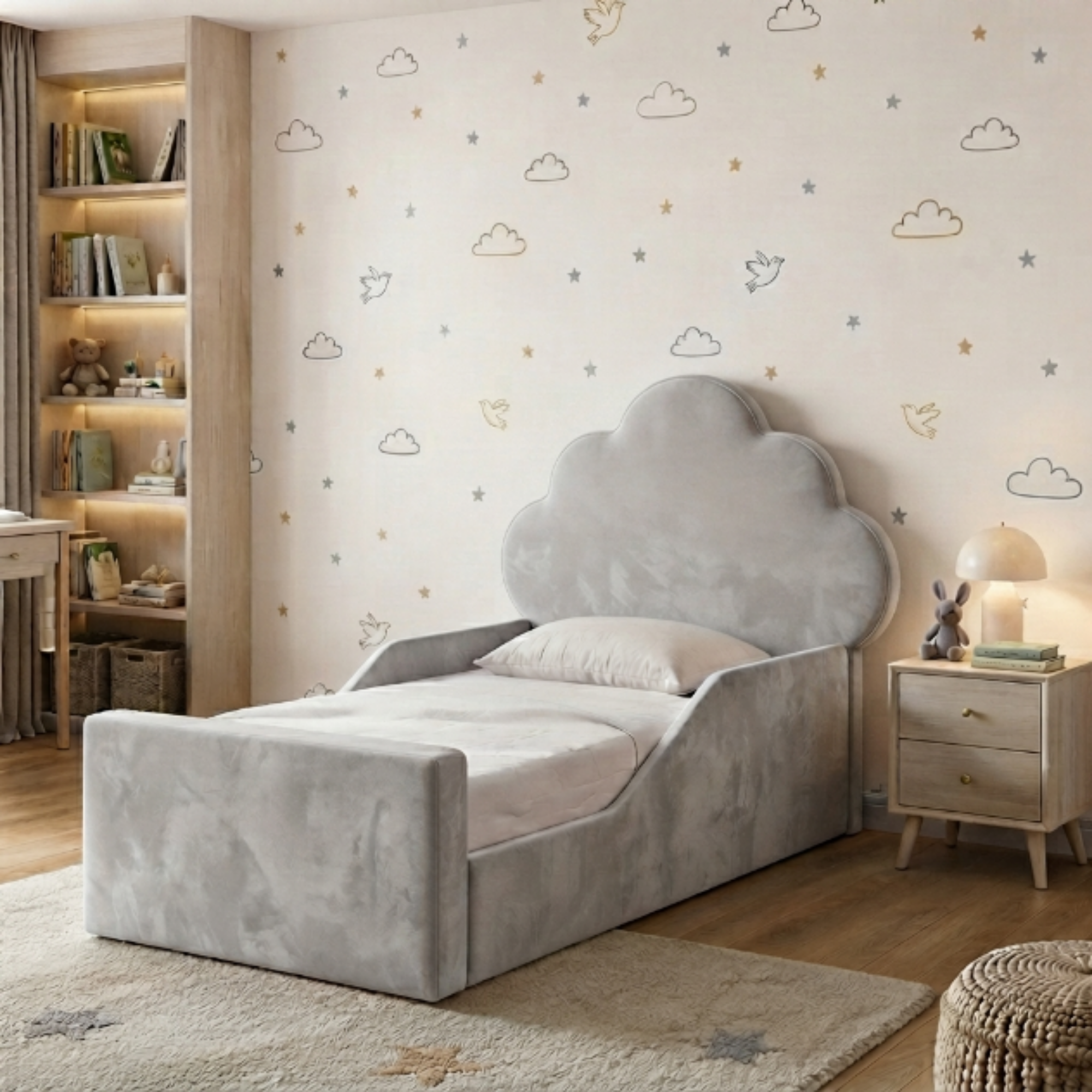 Cloud Shaped Scalloped Ottoman Kids Bed