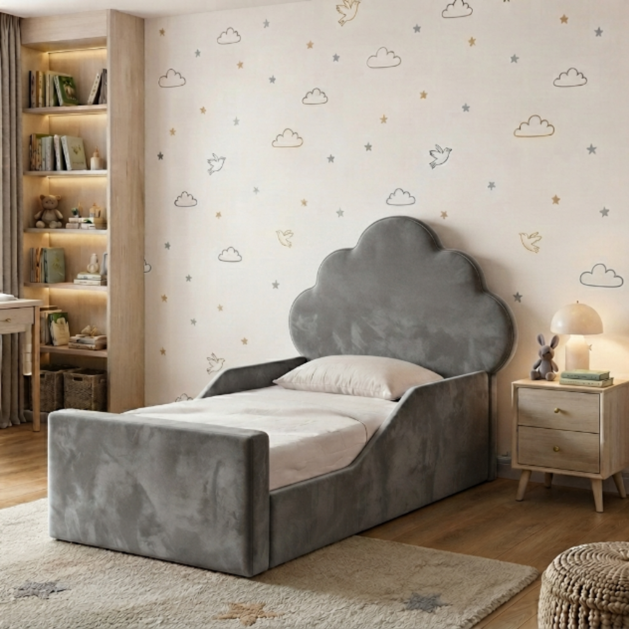 Cloud Shaped Scalloped Ottoman Kids Bed