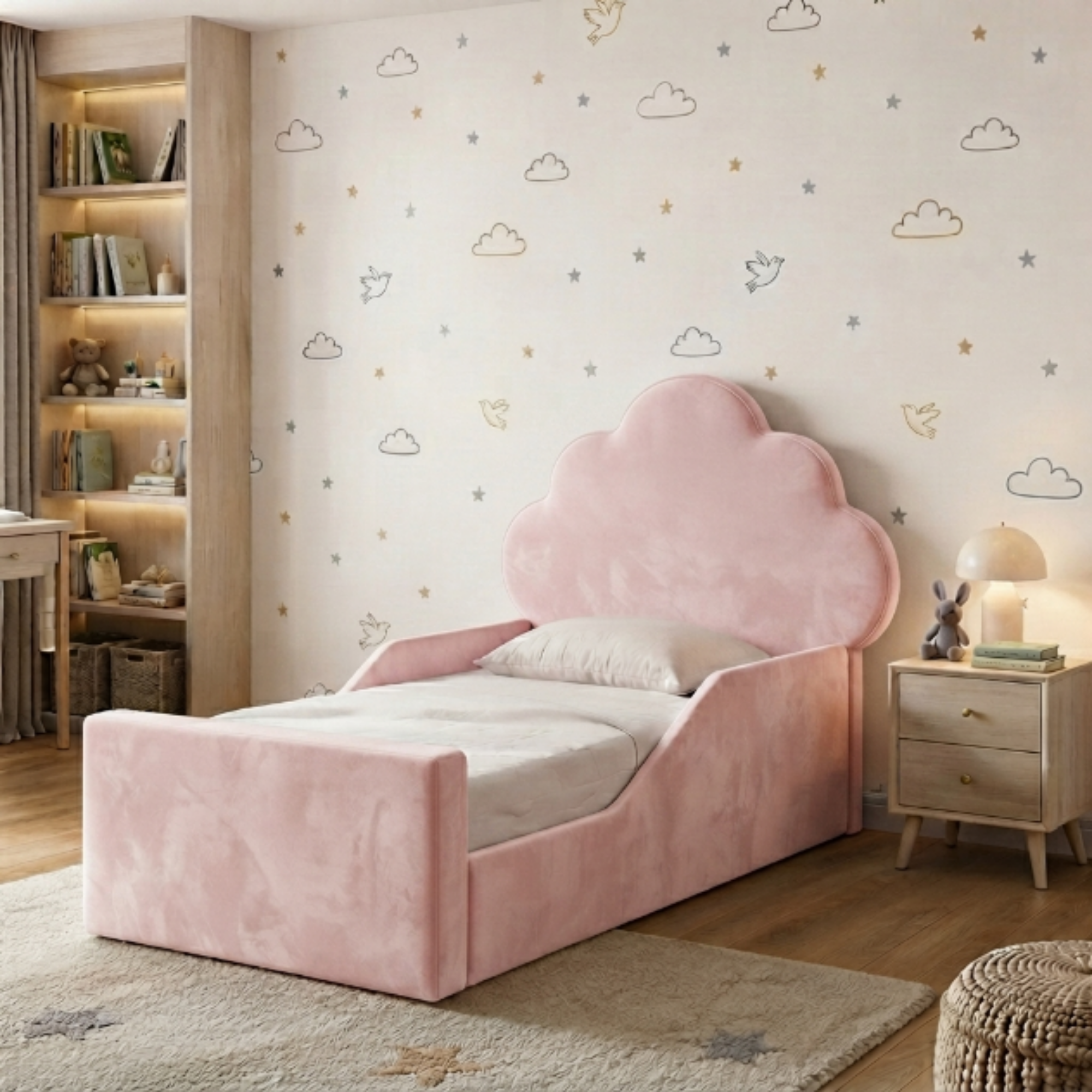 Cloud Shaped Scalloped Ottoman Kids Bed