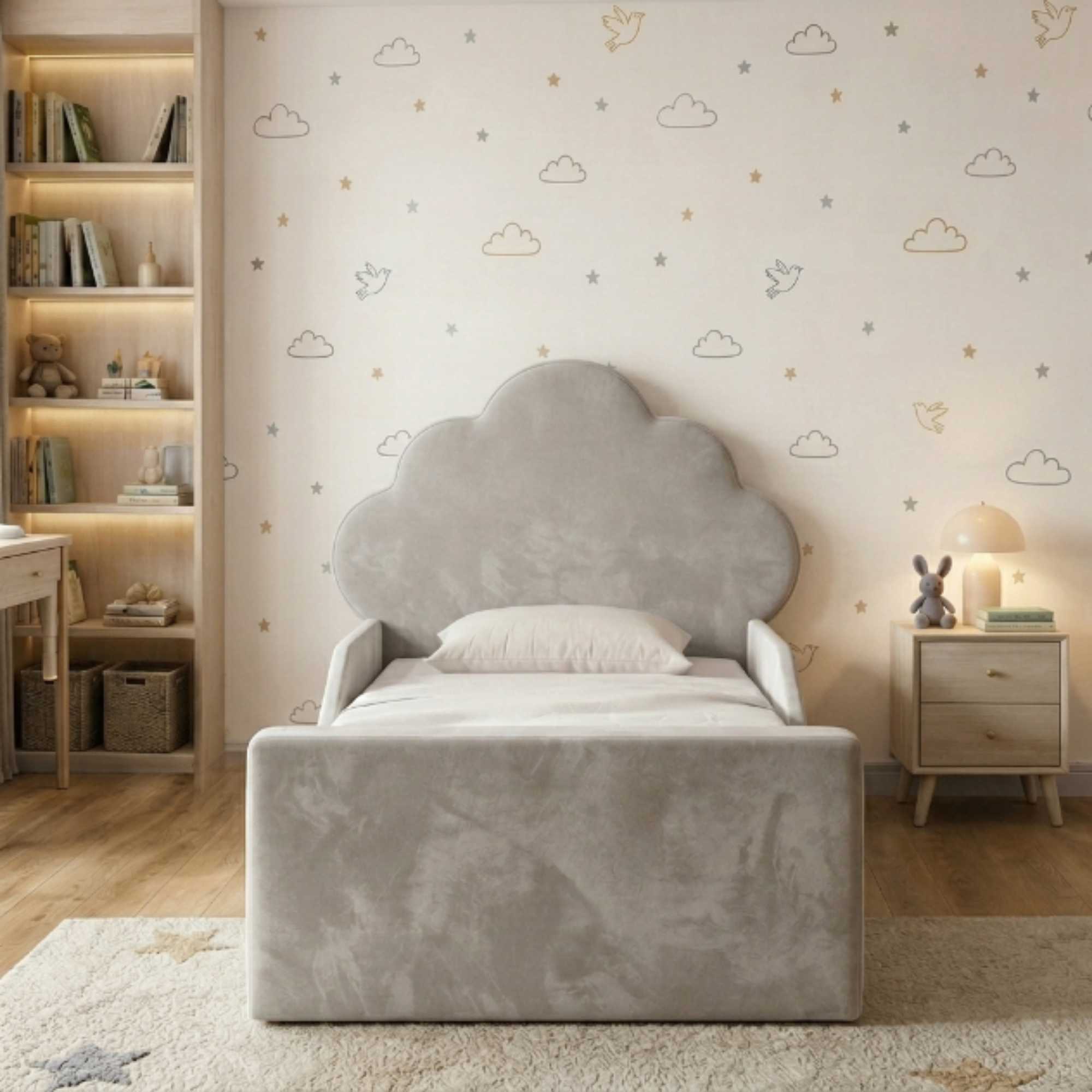Cloud Shaped Scalloped Ottoman Kids Bed
