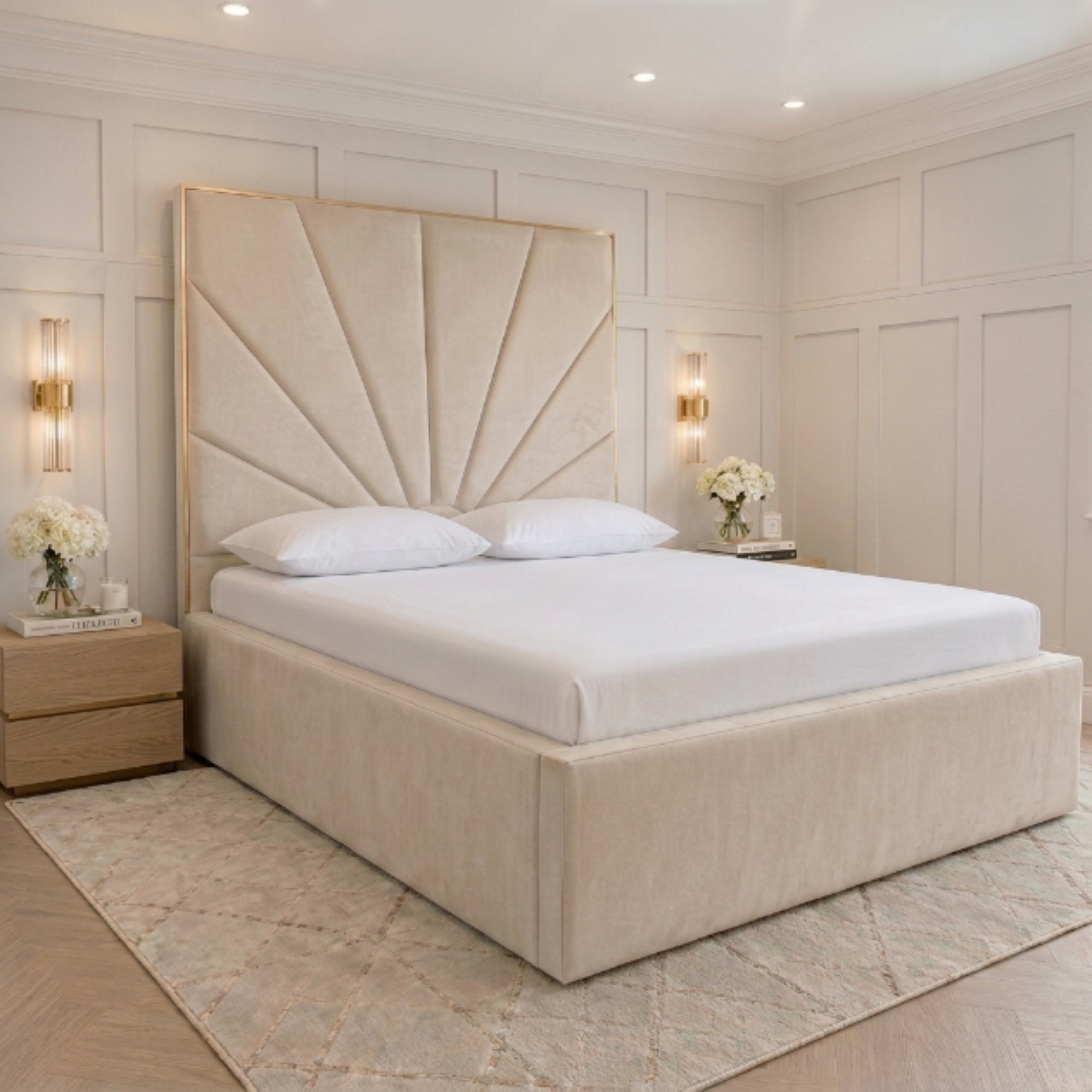 Sunburst Tall Headboard Upholstered Bed