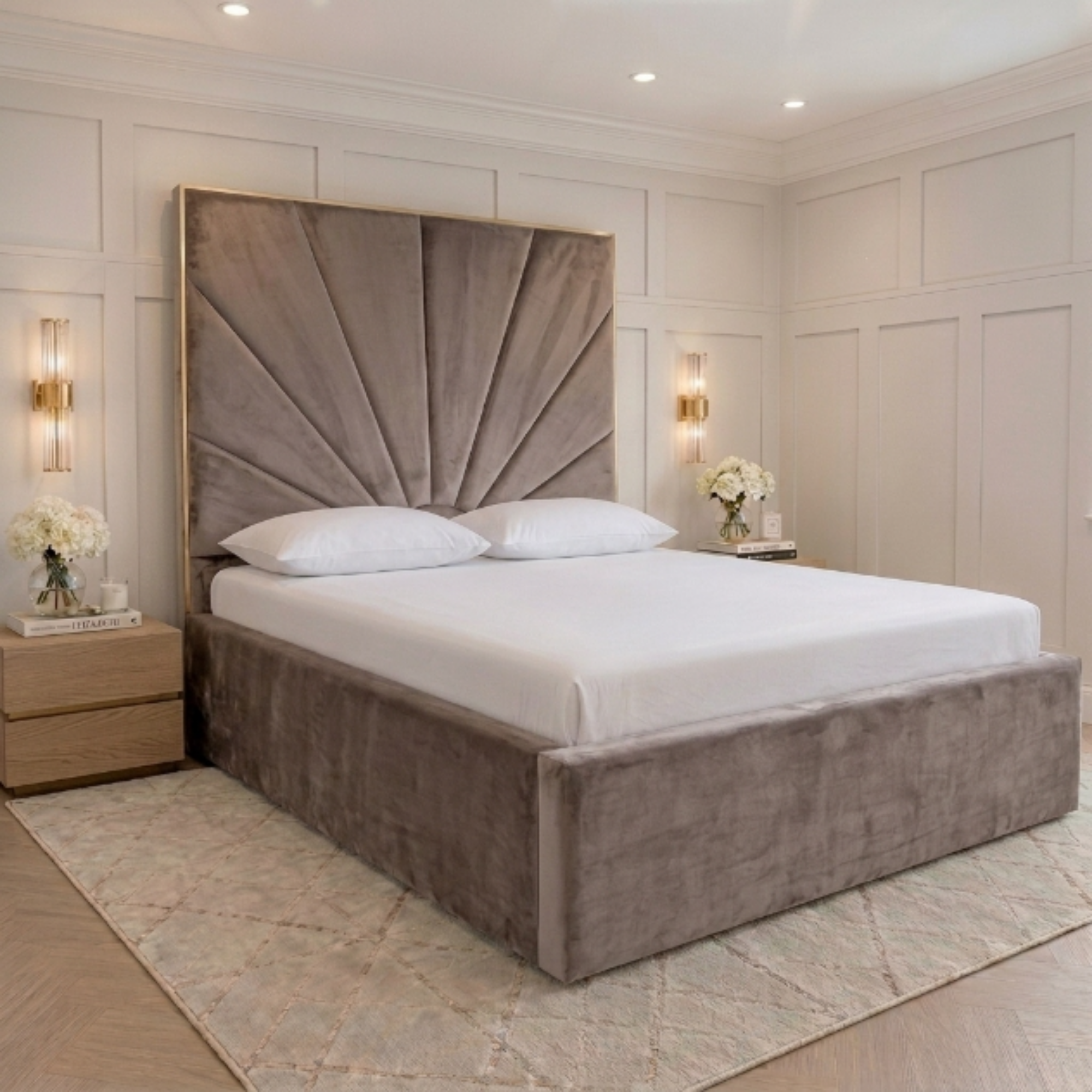Sunburst Tall Headboard Upholstered Bed