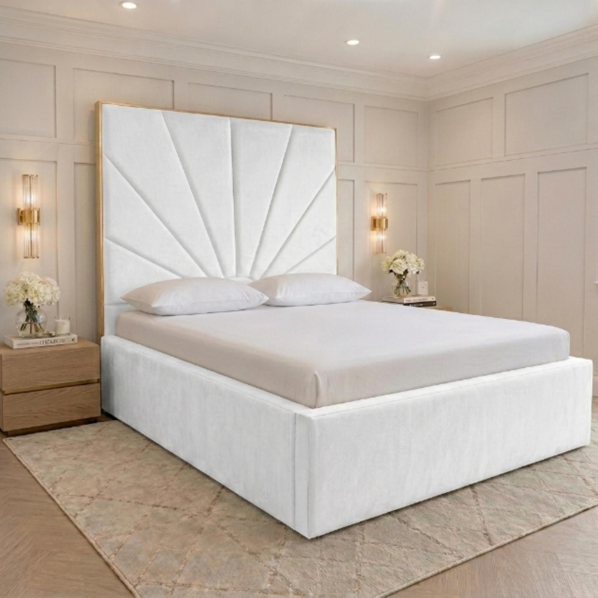 Sunburst Tall Headboard Upholstered Bed