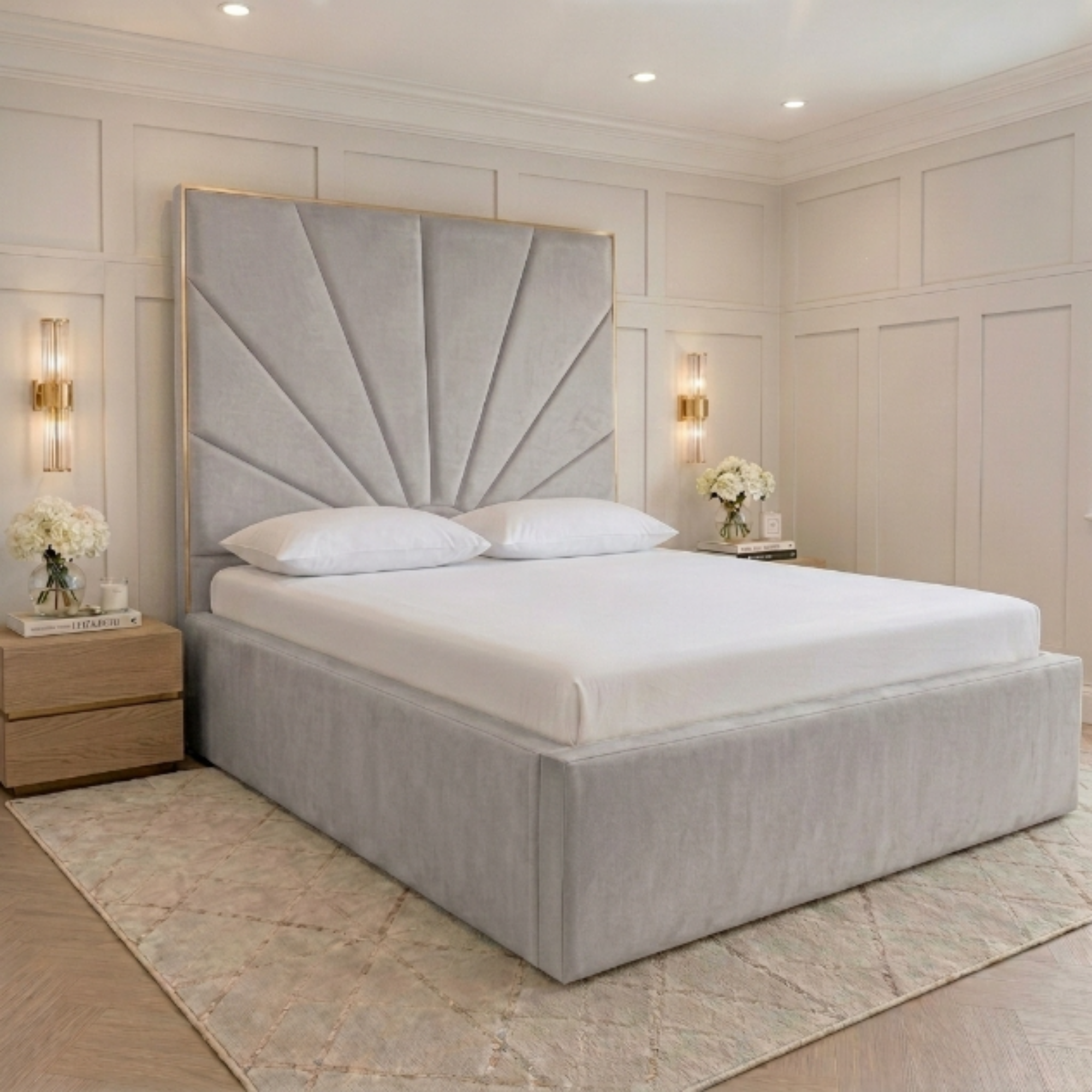 Sunburst Tall Headboard Upholstered Bed