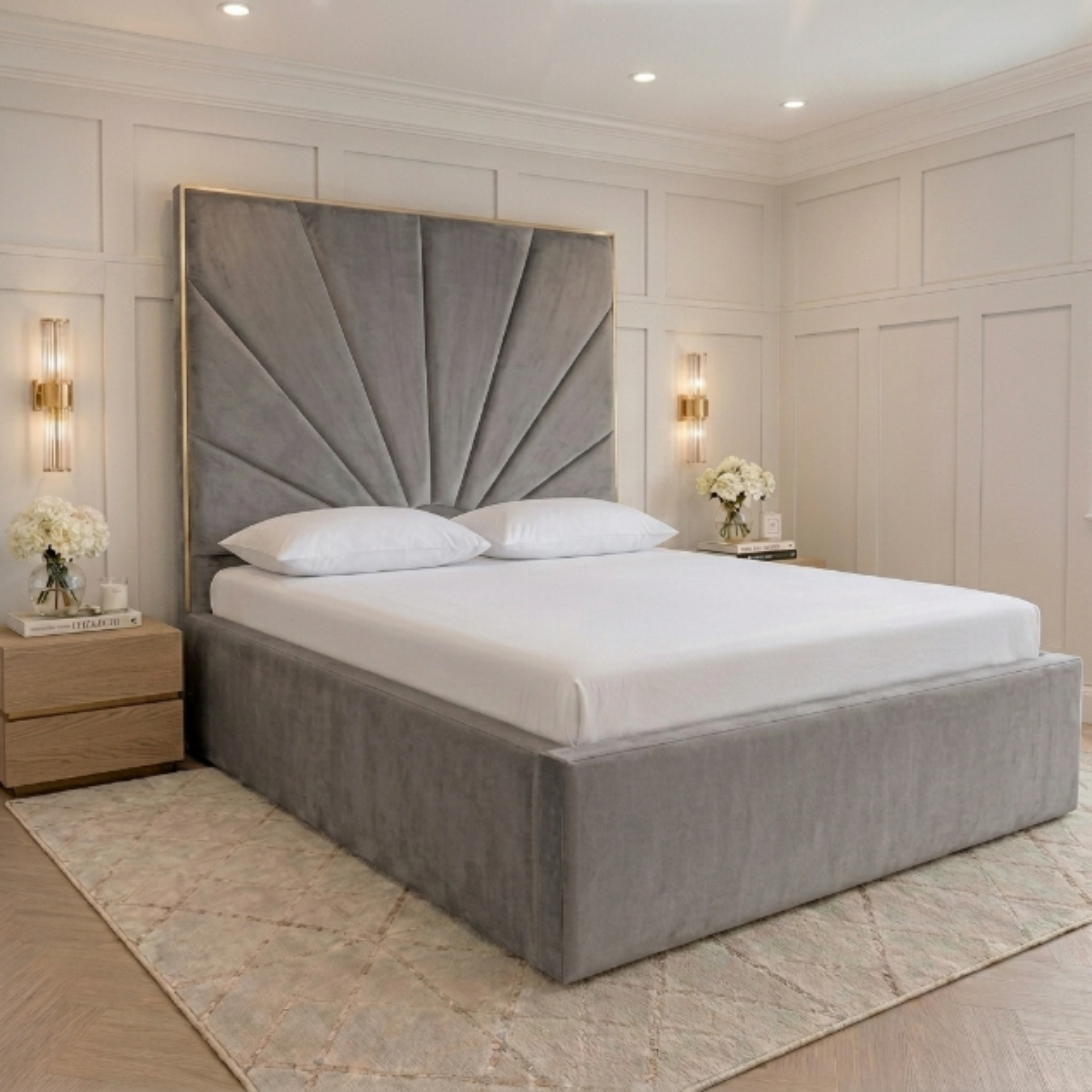 Sunburst Tall Headboard Upholstered Bed