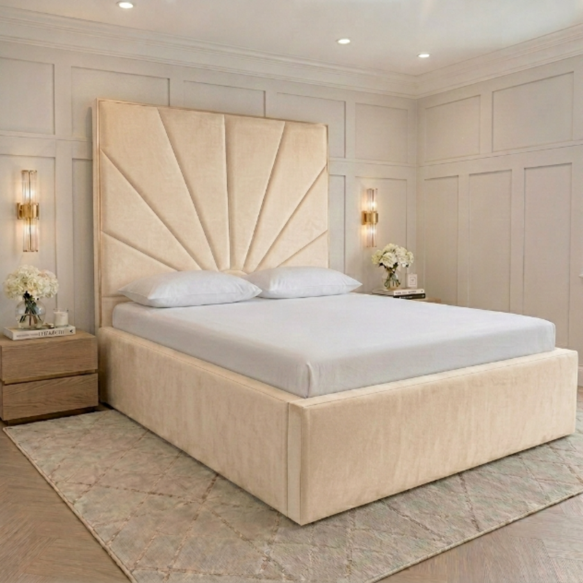 Sunburst Tall Headboard Upholstered Bed