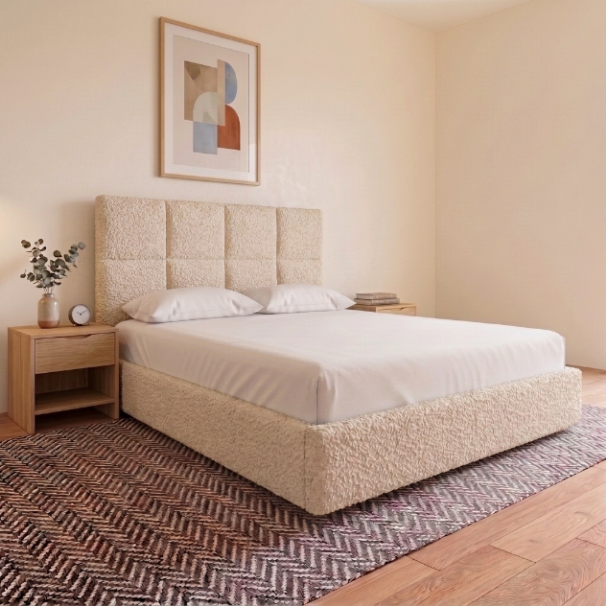 Cube Teddy Bouclé Fabric Bed