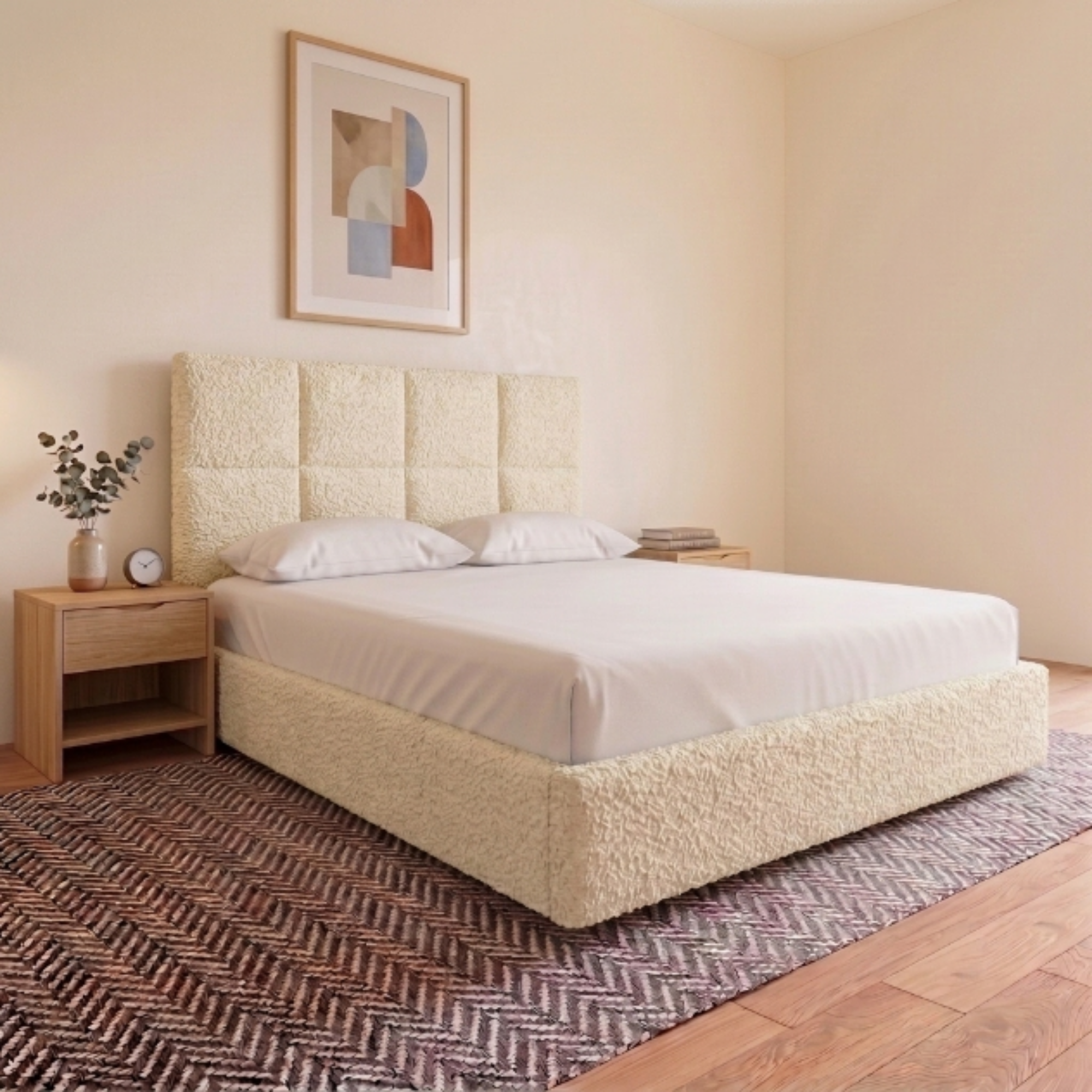 Cube Teddy Bouclé Fabric Bed