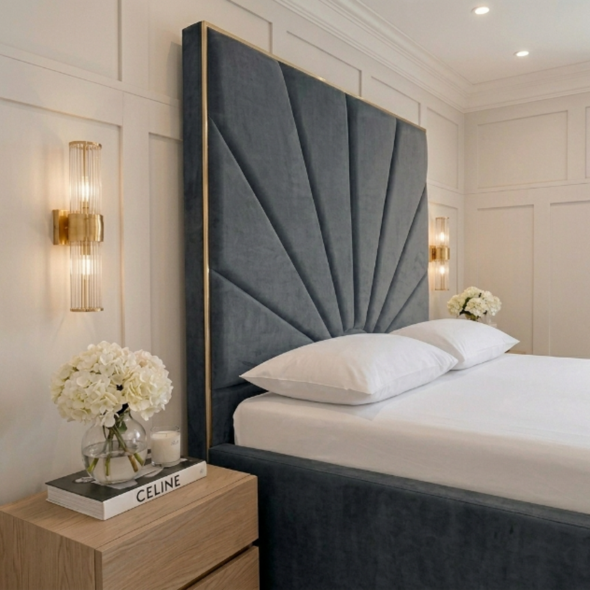 Sunburst Tall Headboard Upholstered Bed