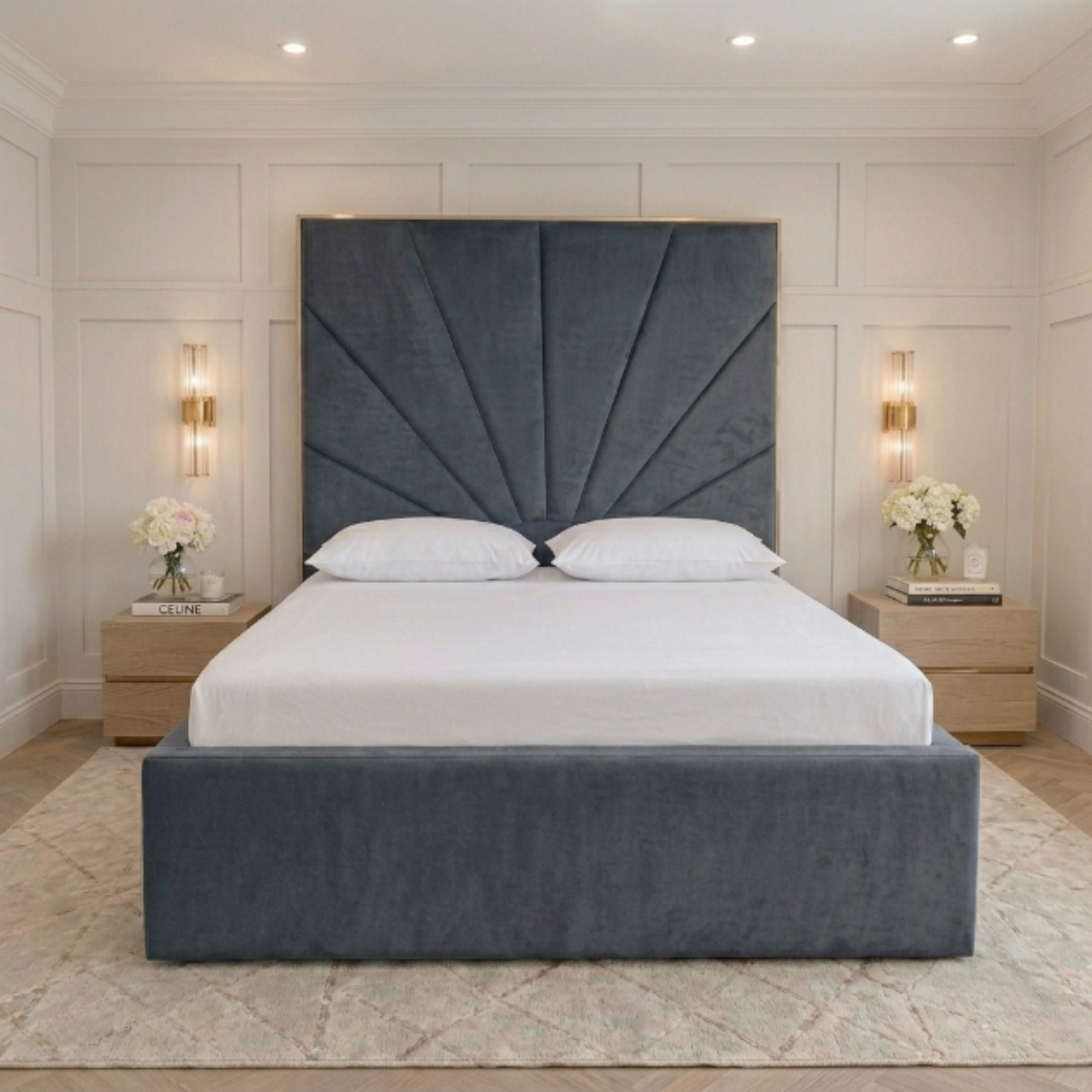 Sunburst Tall Headboard Upholstered Bed
