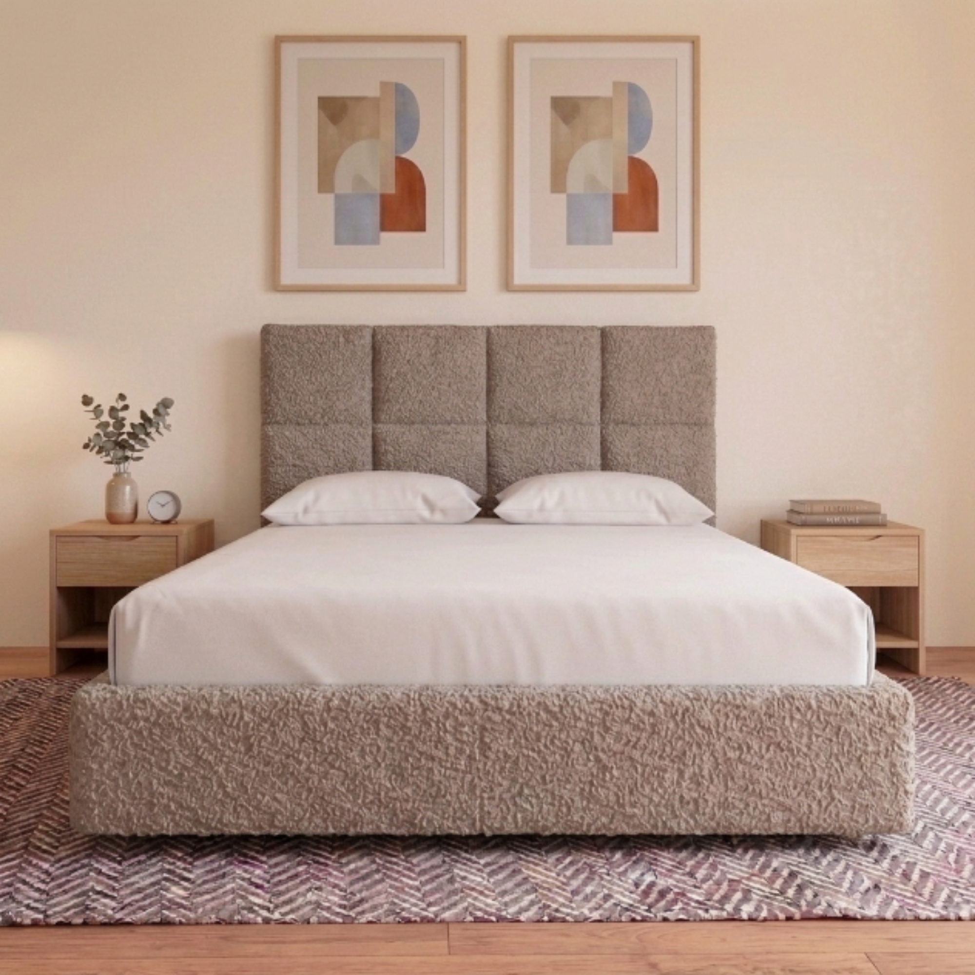 Cube Teddy Bouclé Fabric Bed
