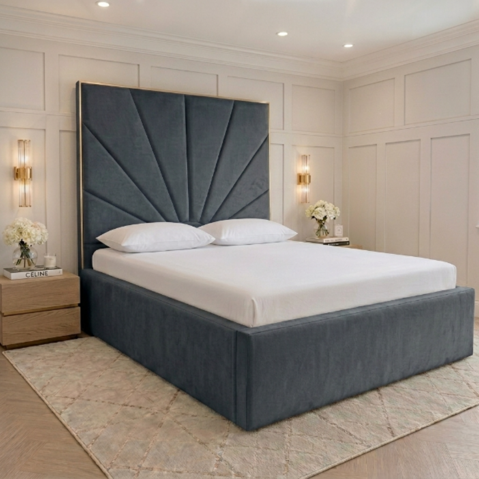 Sunburst Tall Headboard Upholstered Bed