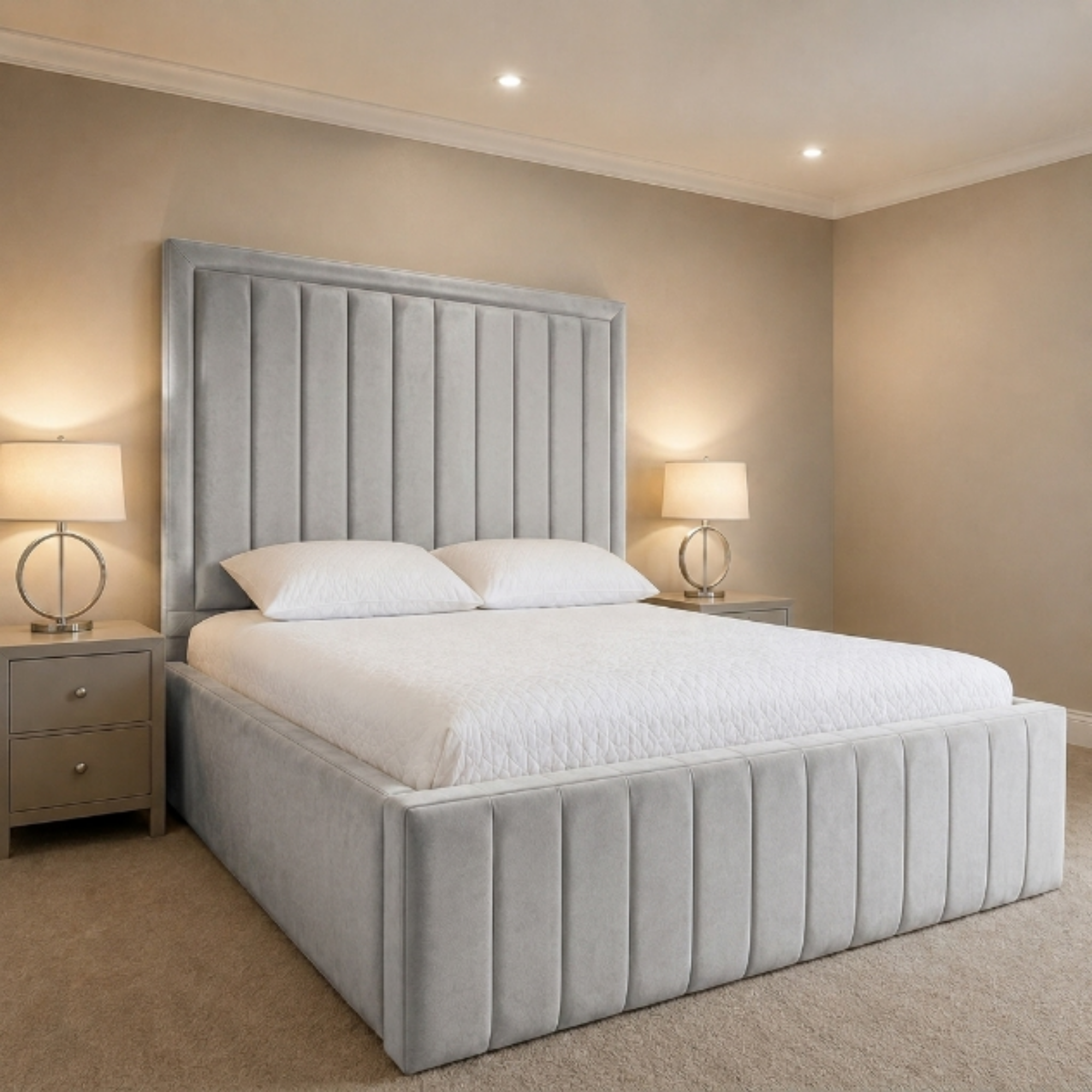 Vertical Channel Tall Headboard Bed
