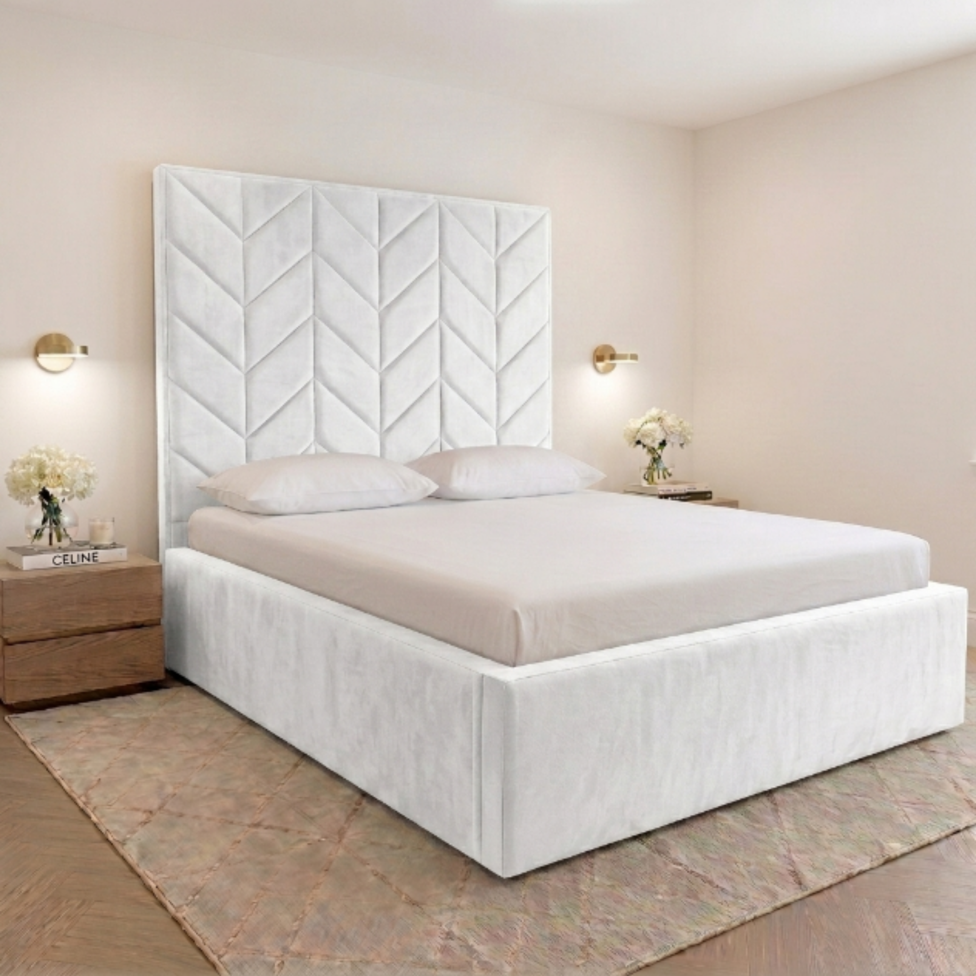 Geometric Chevron Tall Headboard Bed