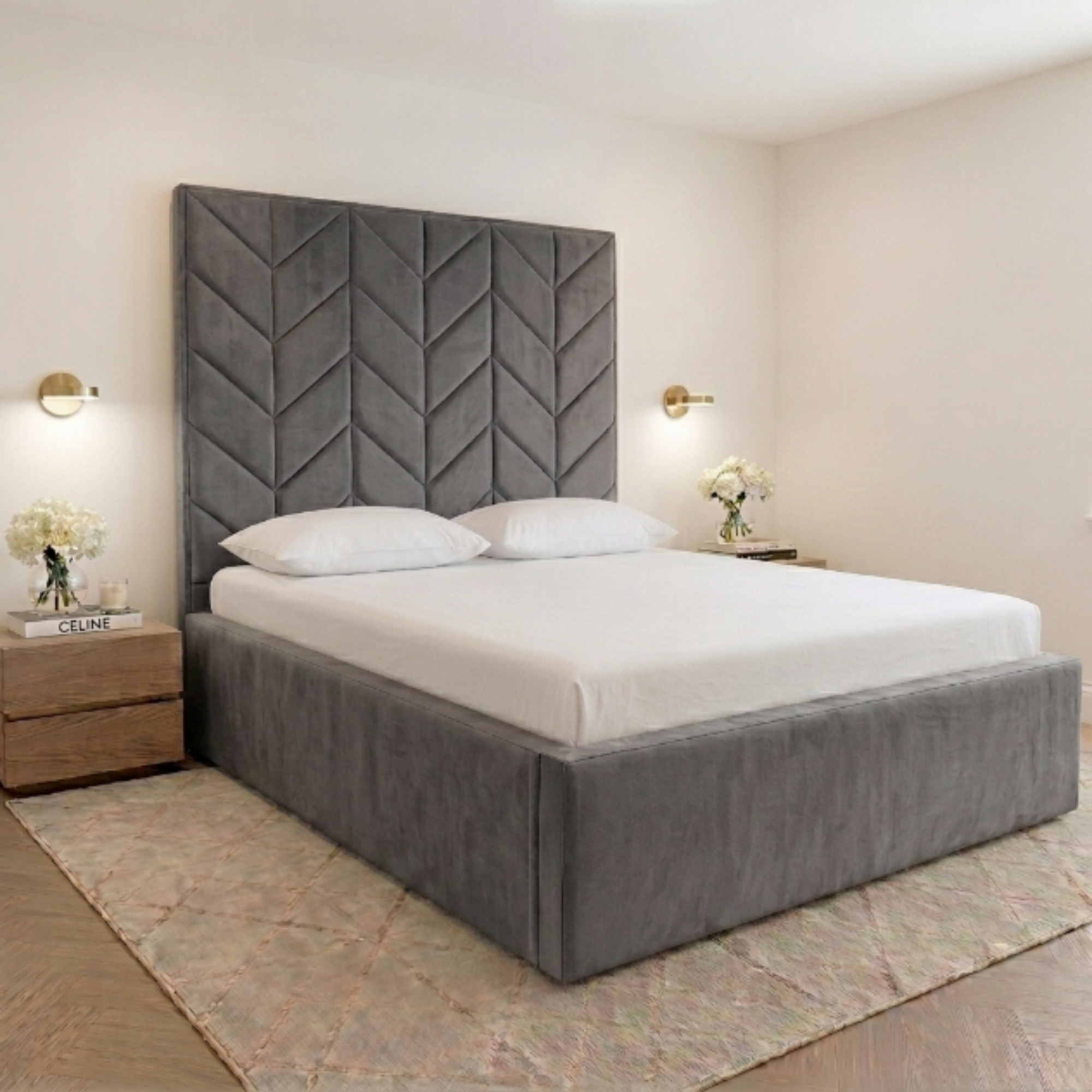 Geometric Chevron Tall Headboard Bed