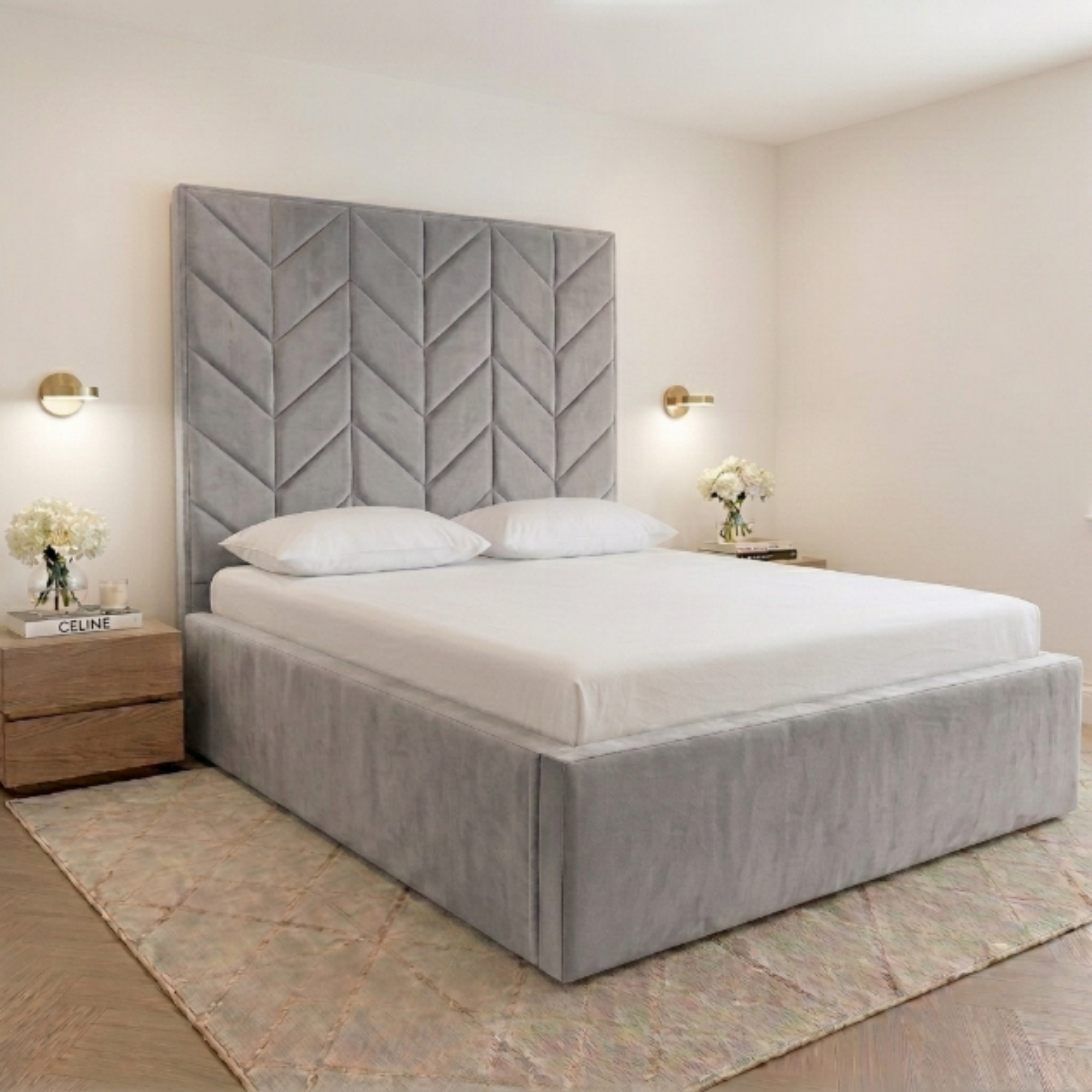 Geometric Chevron Tall Headboard Bed