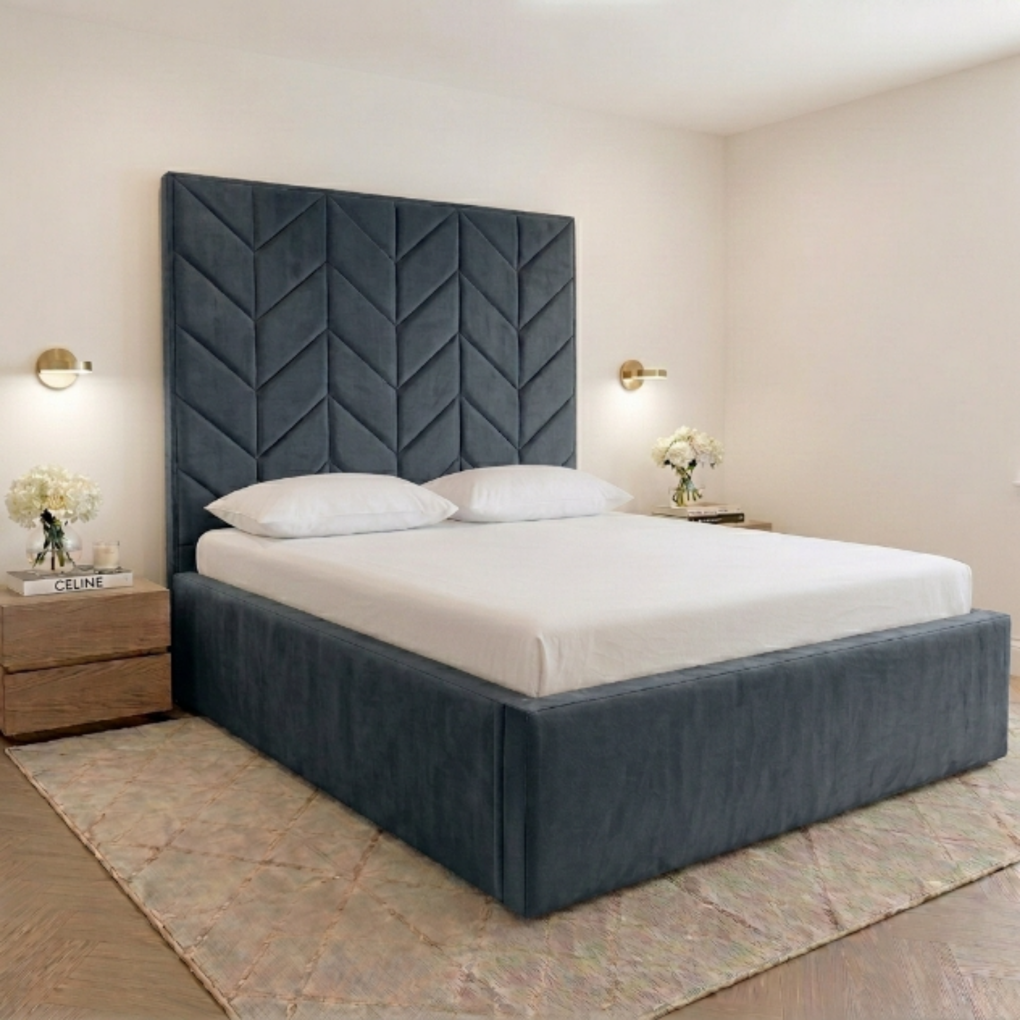 Geometric Chevron Tall Headboard Bed