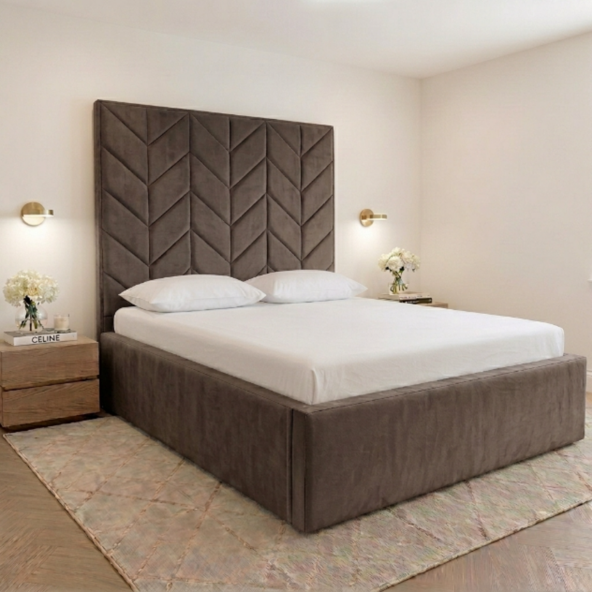Geometric Chevron Tall Headboard Bed
