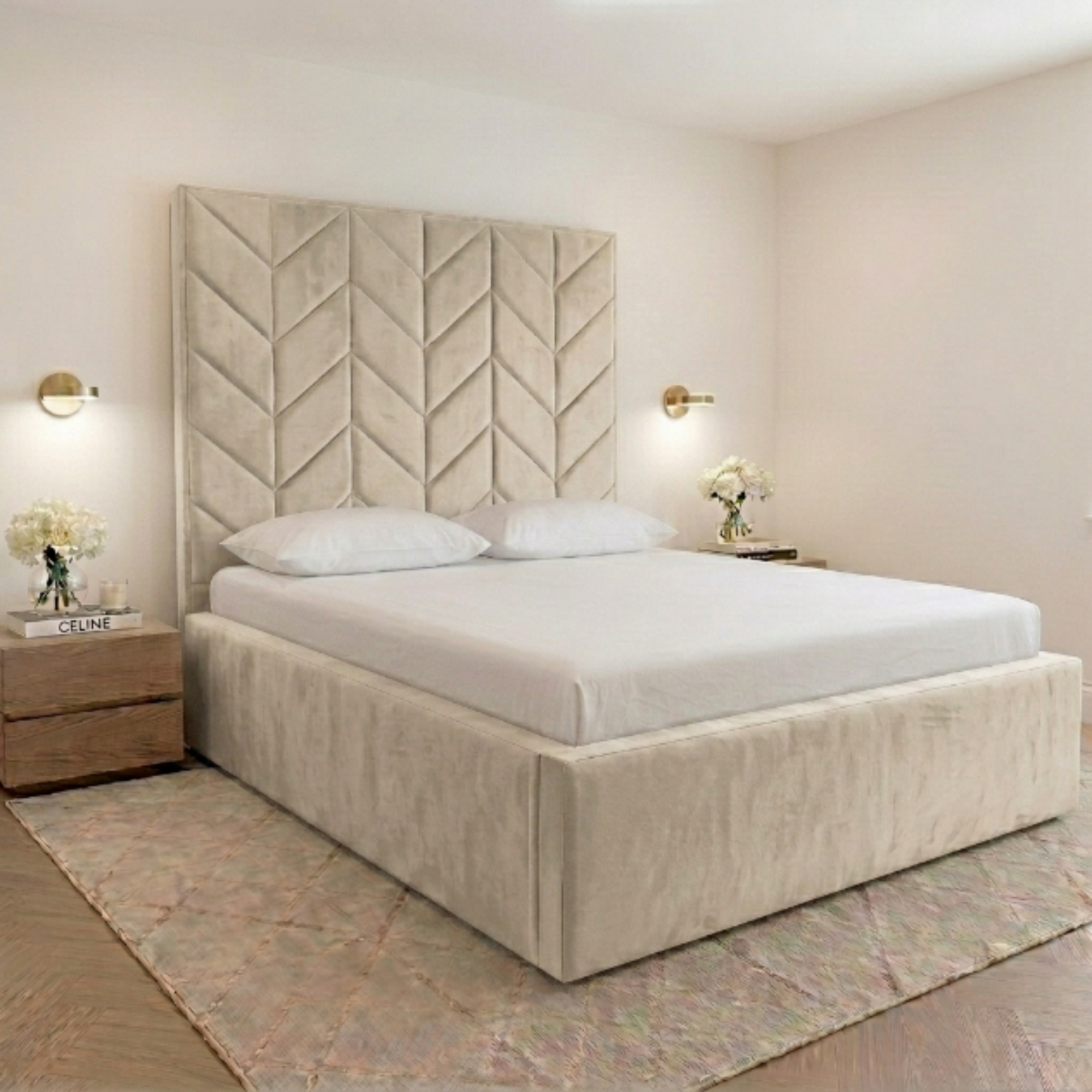 Geometric Chevron Tall Headboard Bed