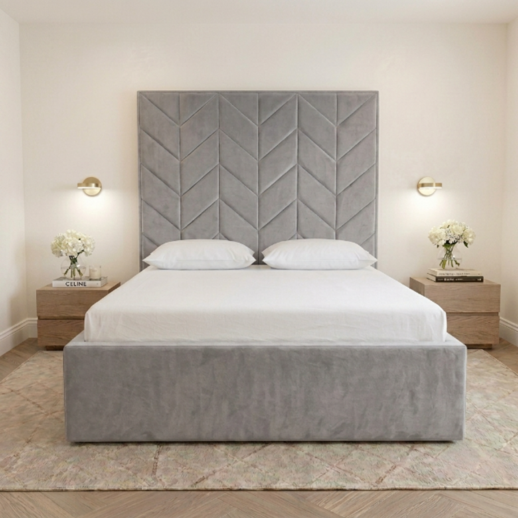 Geometric Chevron Tall Headboard Bed