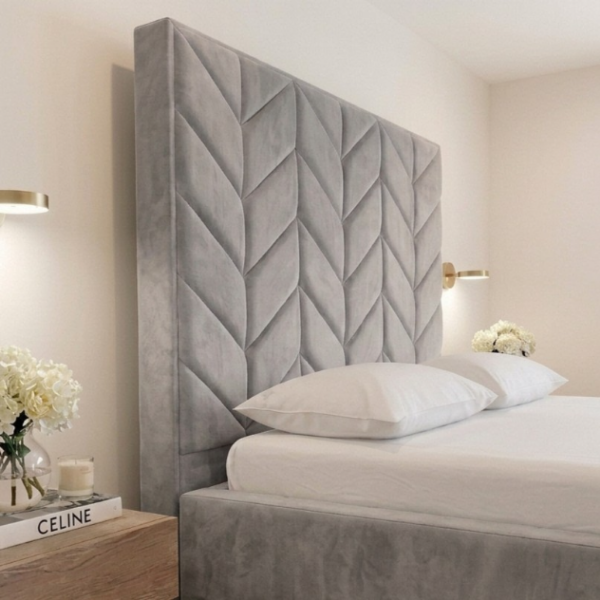 Geometric Chevron Tall Headboard Bed