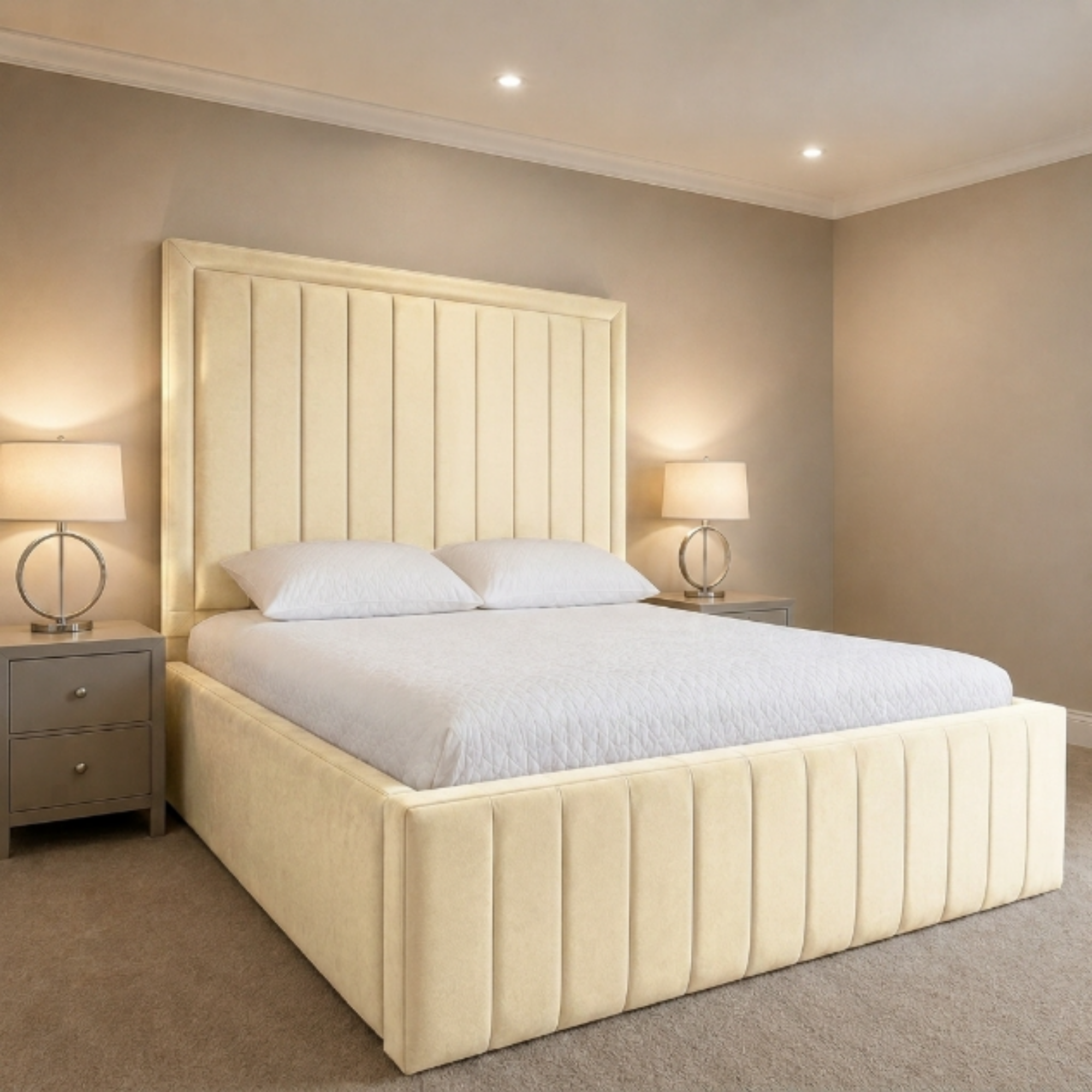 Vertical Channel Tall Headboard Bed