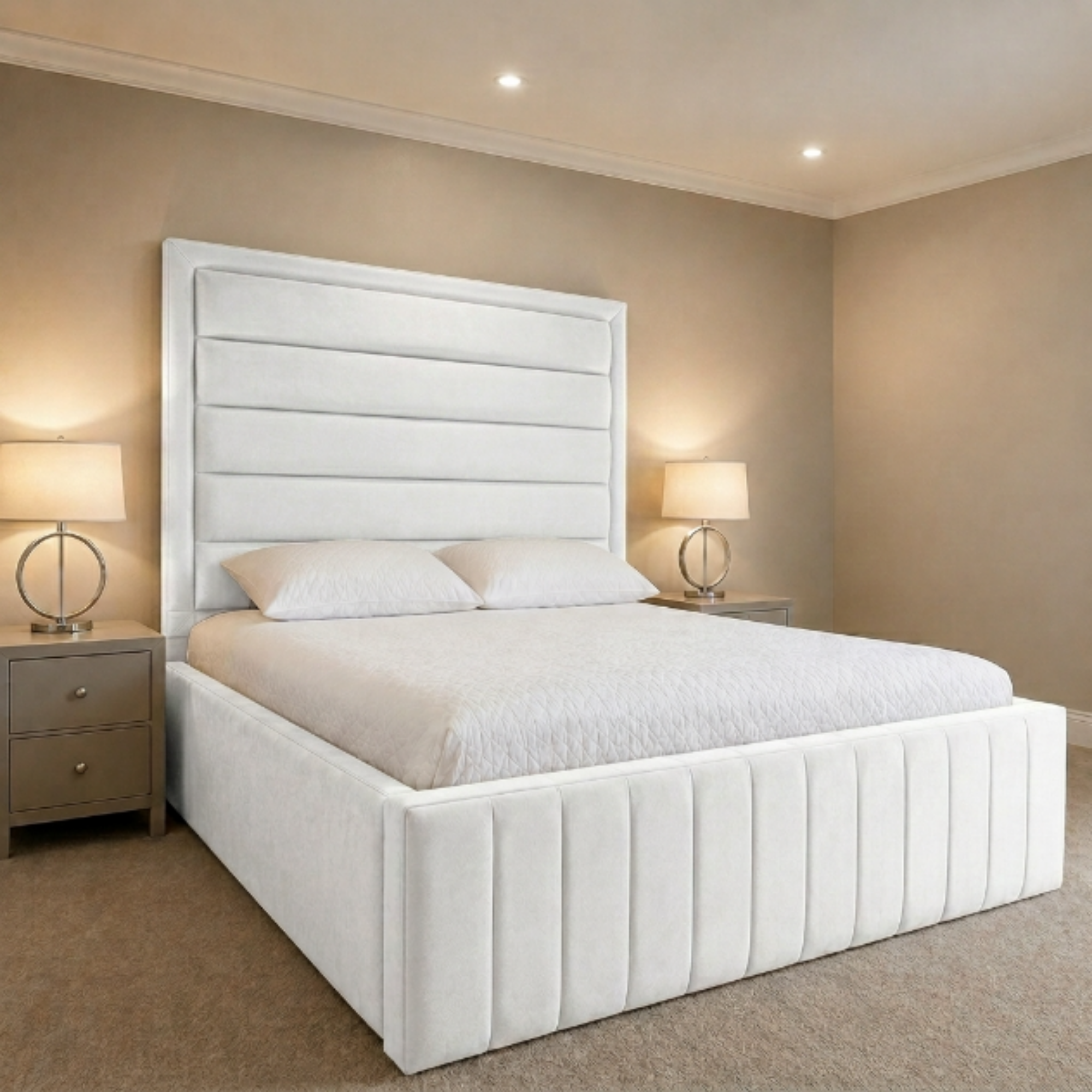 Vertical Channel Tall Headboard Bed