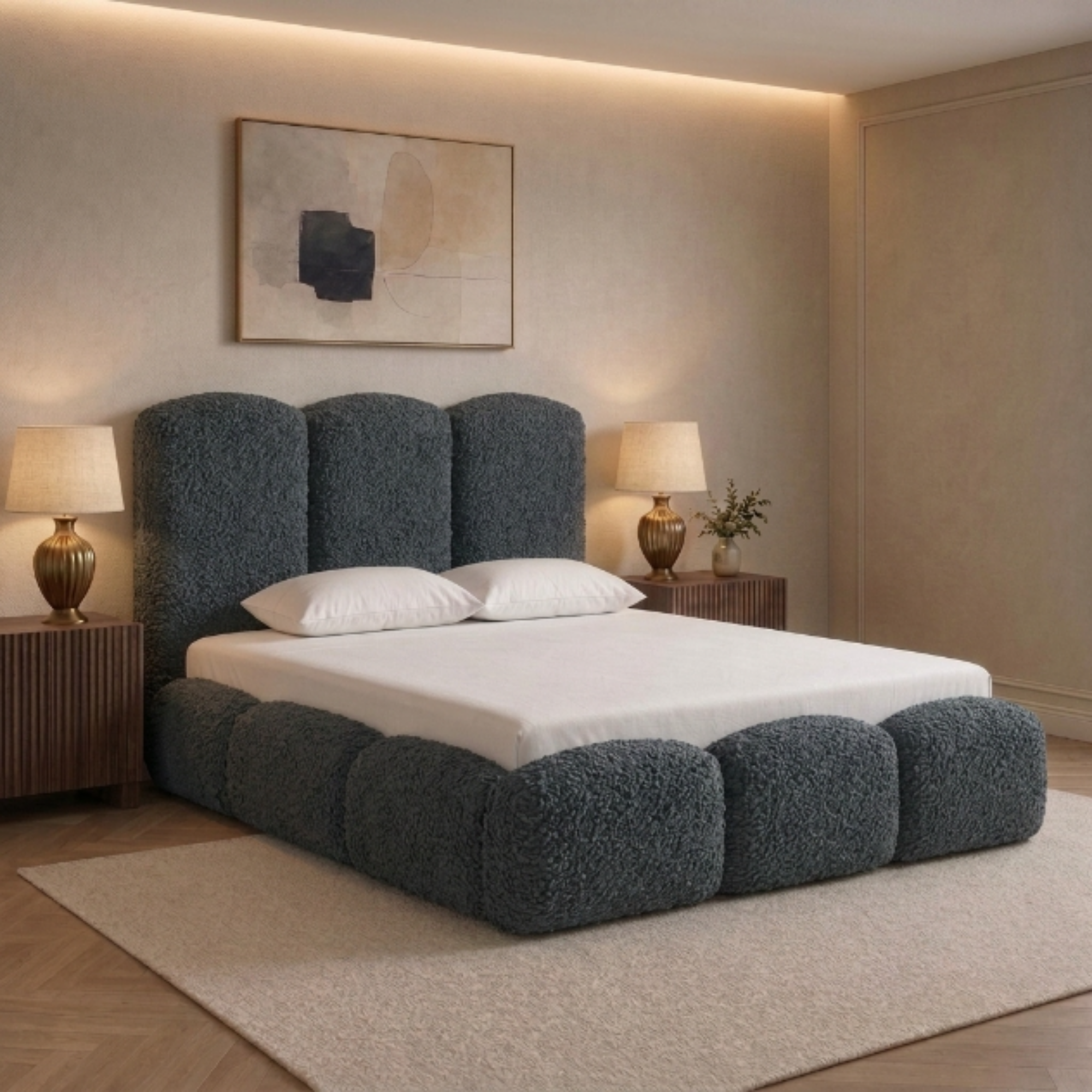 Arched Panel Teddy Bouclé Bed