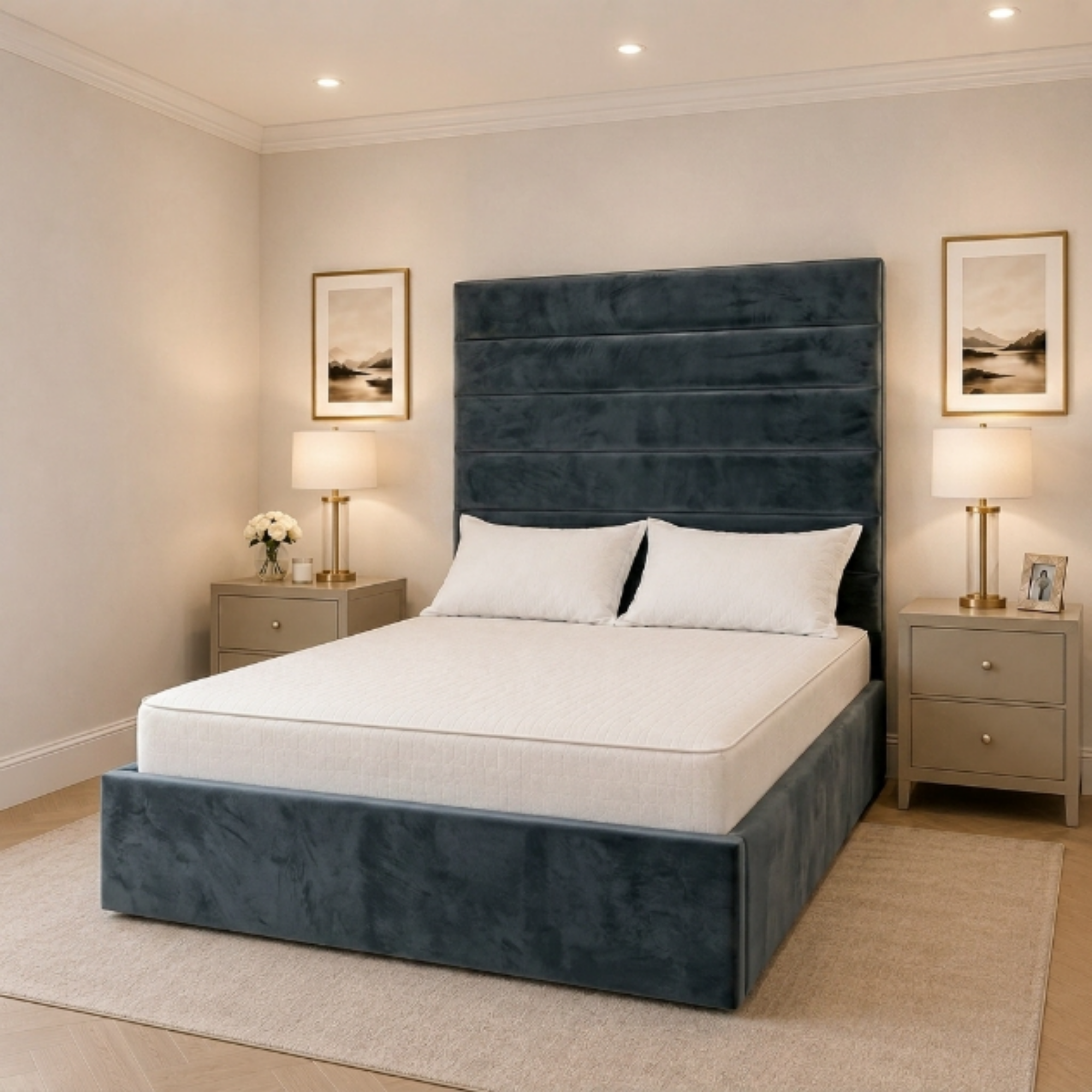 Horizontal Line Tall Headboard Bed