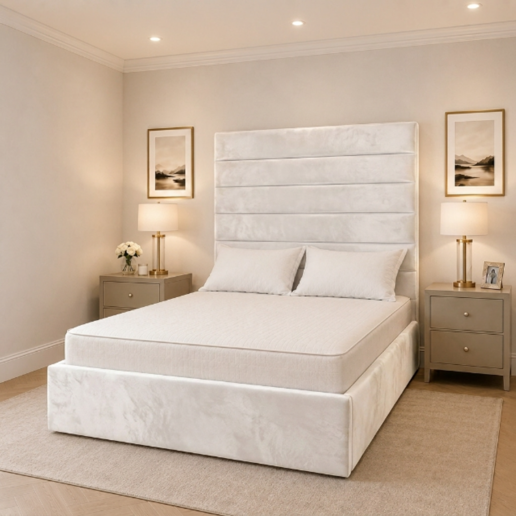 Horizontal Line Tall Headboard Bed