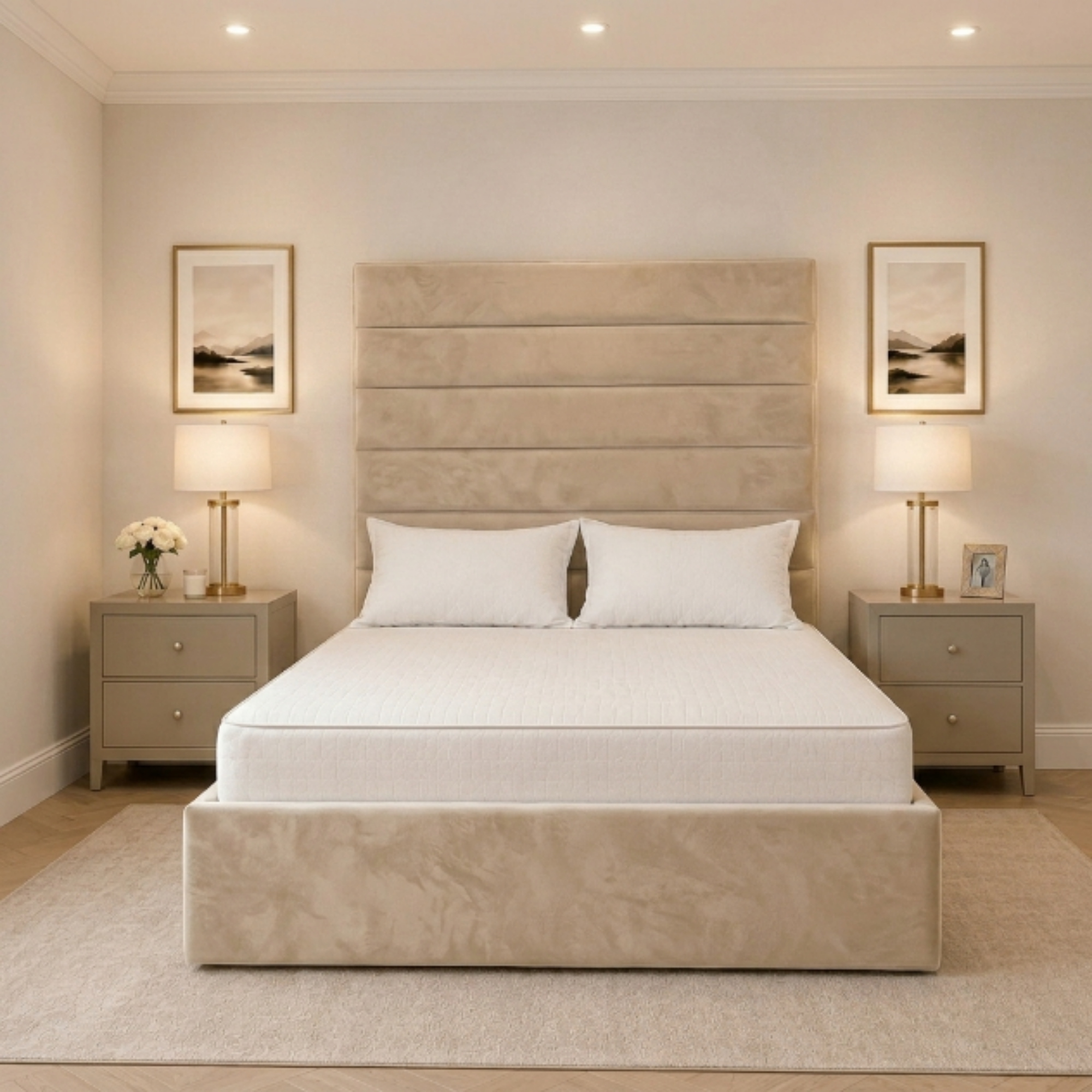 Horizontal Line Tall Headboard Bed