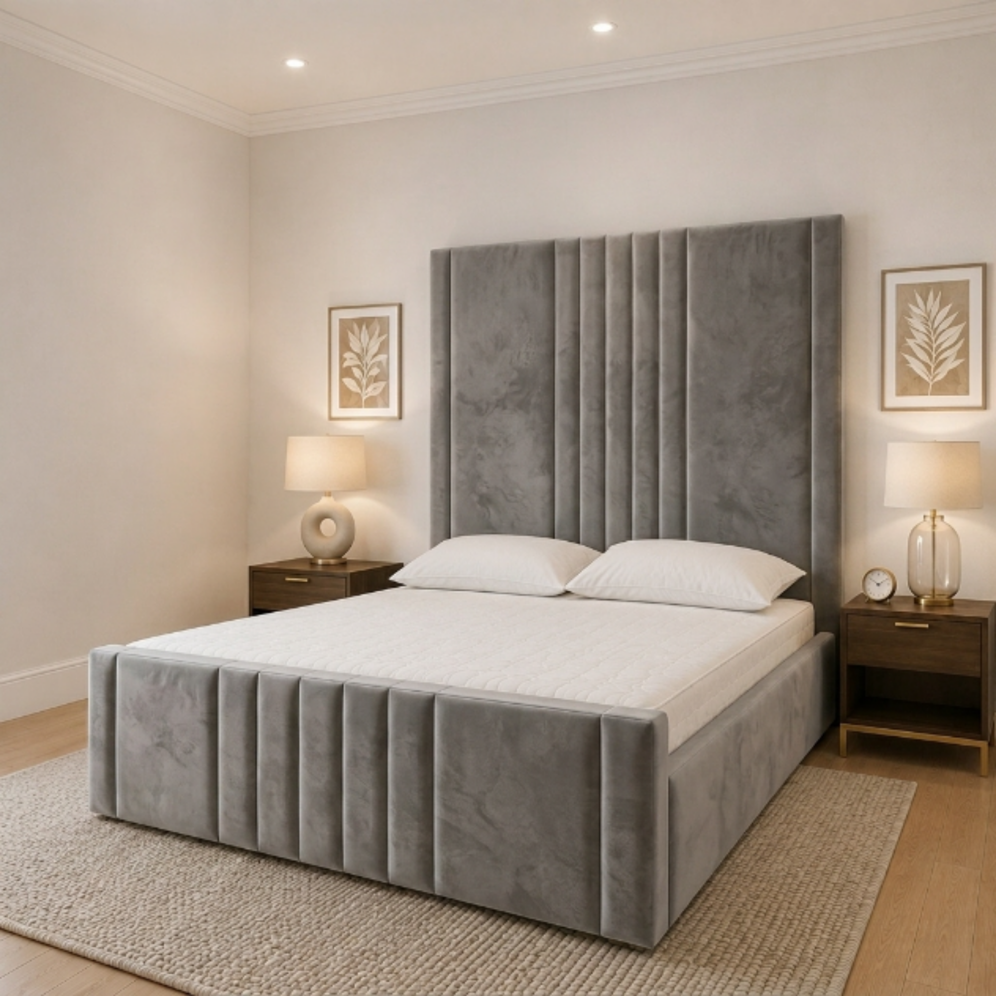 Vertical Line Tall Headboard Bed