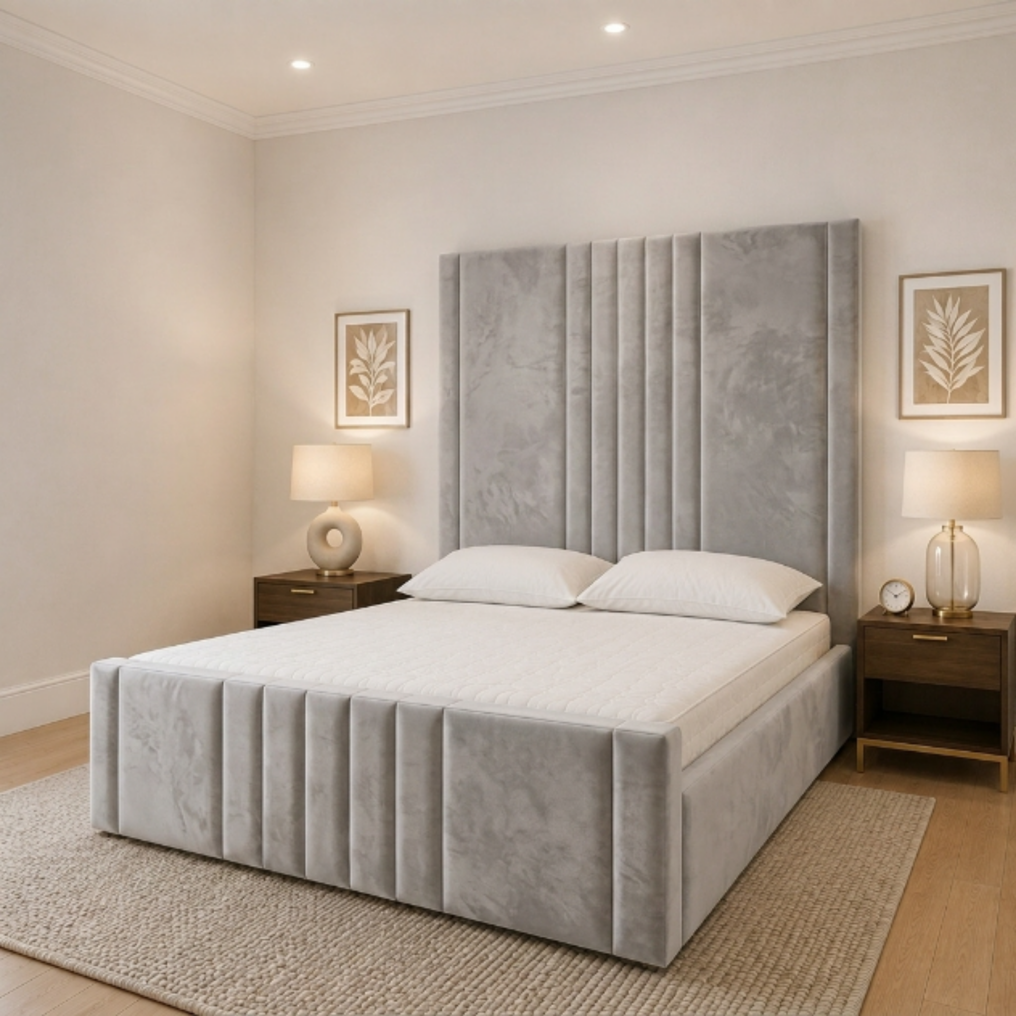 Vertical Line Tall Headboard Bed