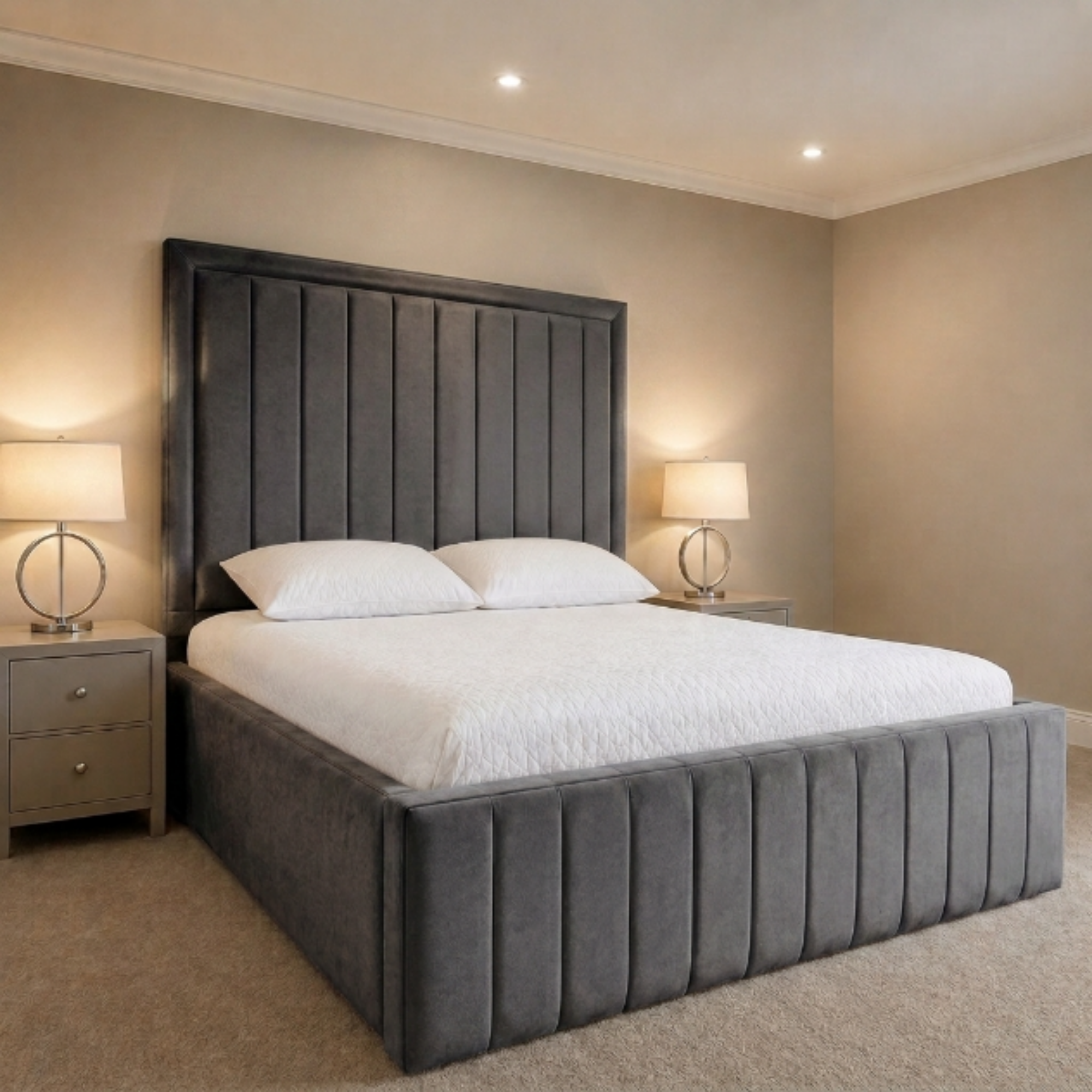 Vertical Channel Tall Headboard Bed
