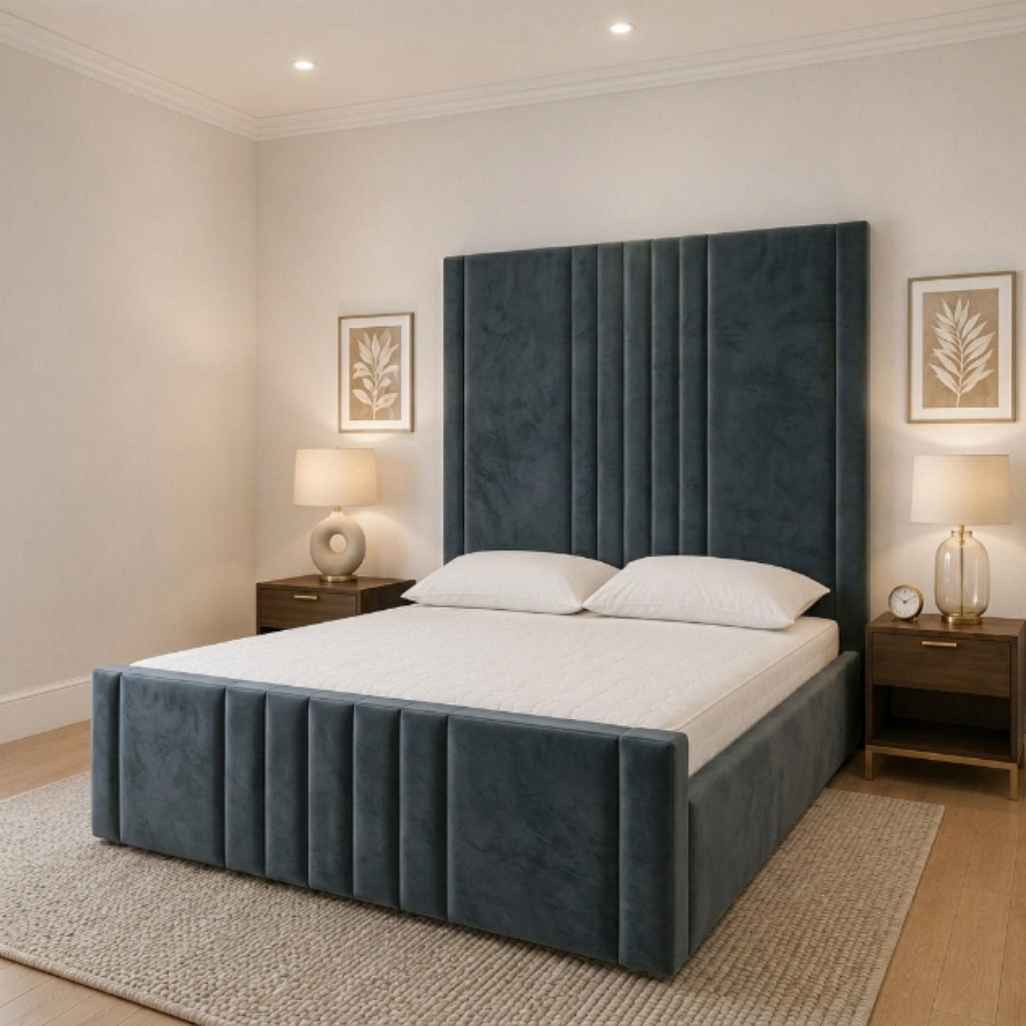 Vertical Line Tall Headboard Bed