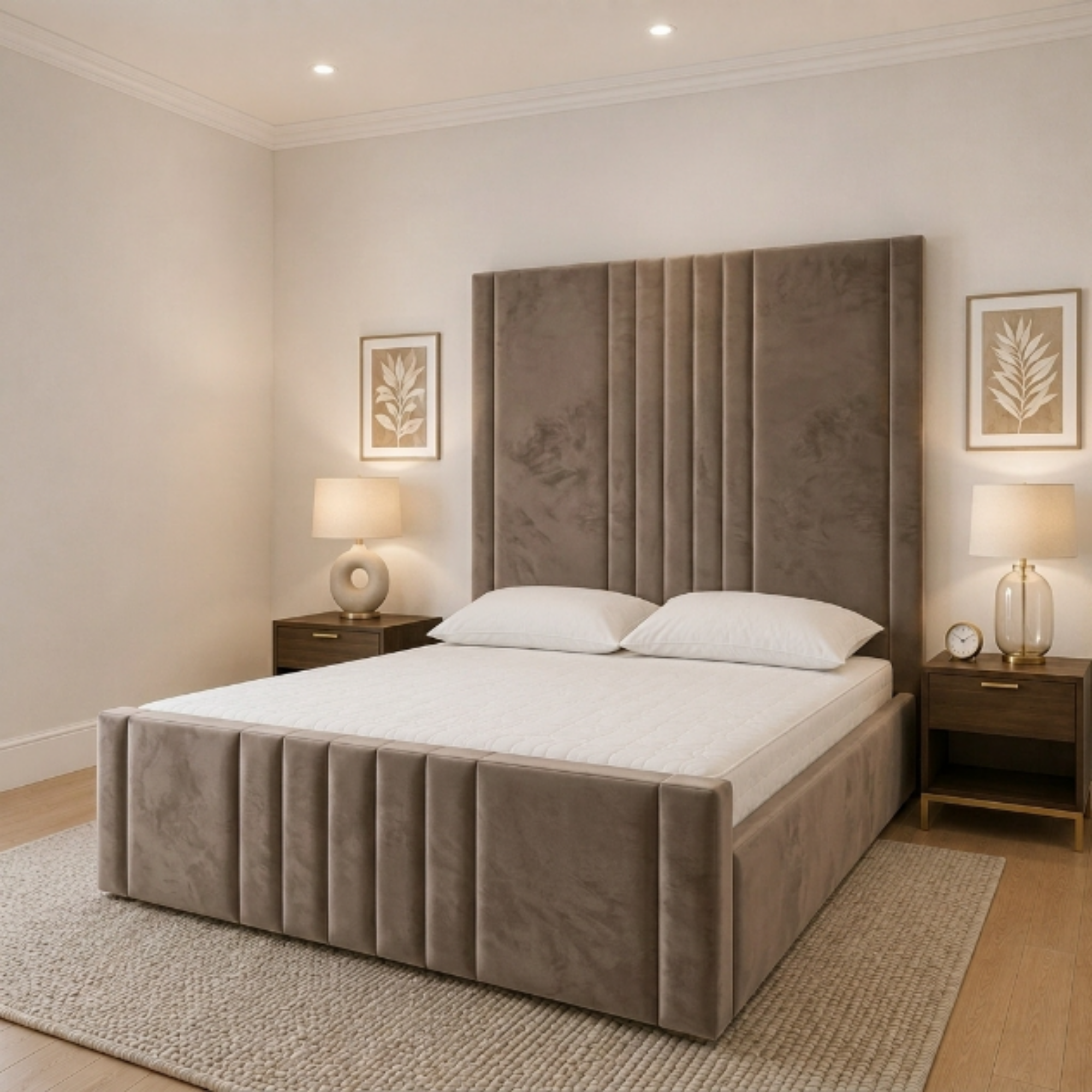 Vertical Line Tall Headboard Bed