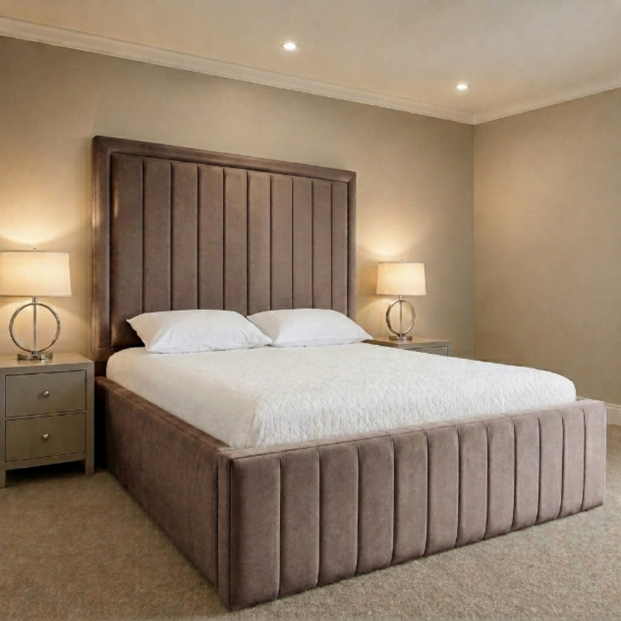 Vertical Channel Tall Headboard Bed