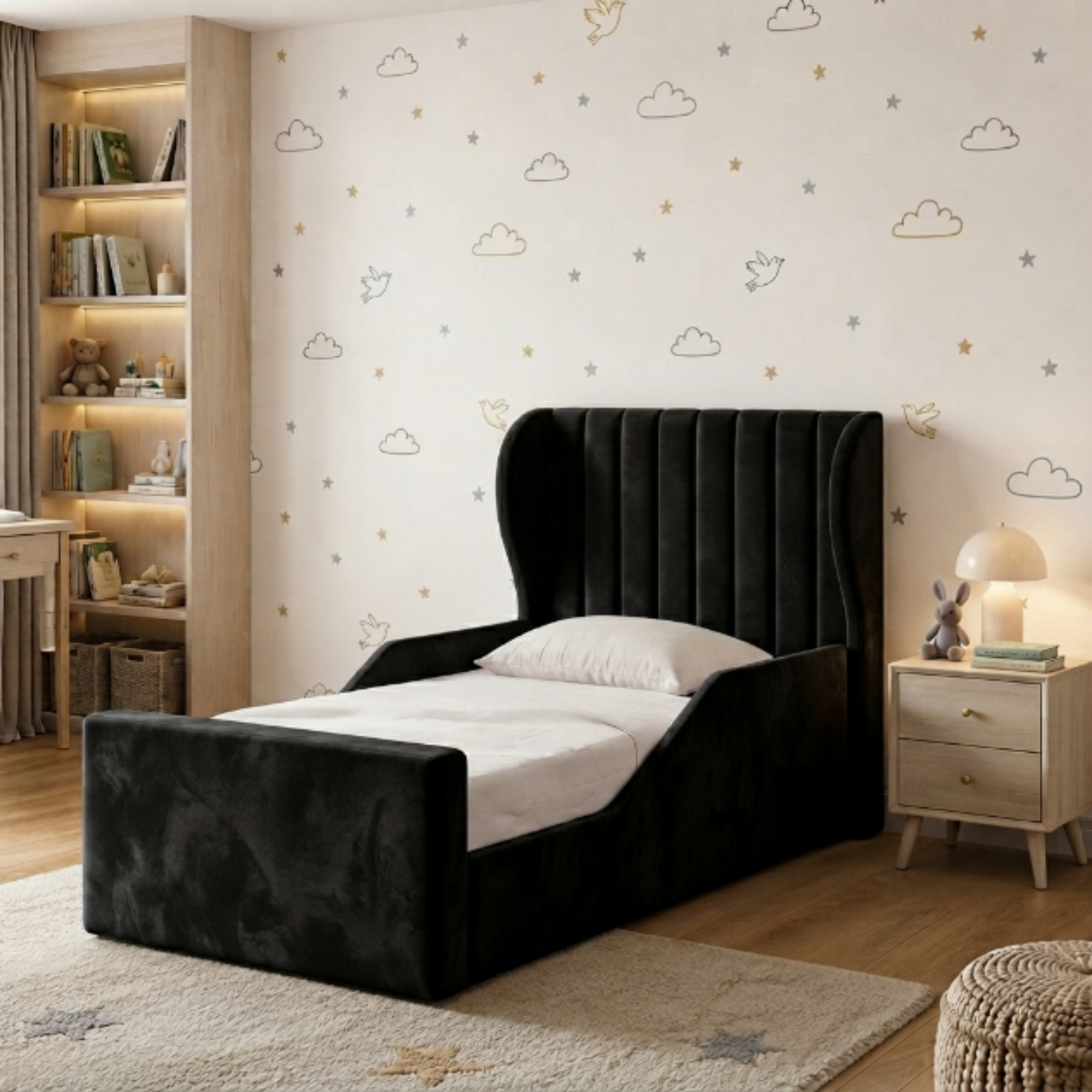 Fluted Wingback Ottoman Kids Bed