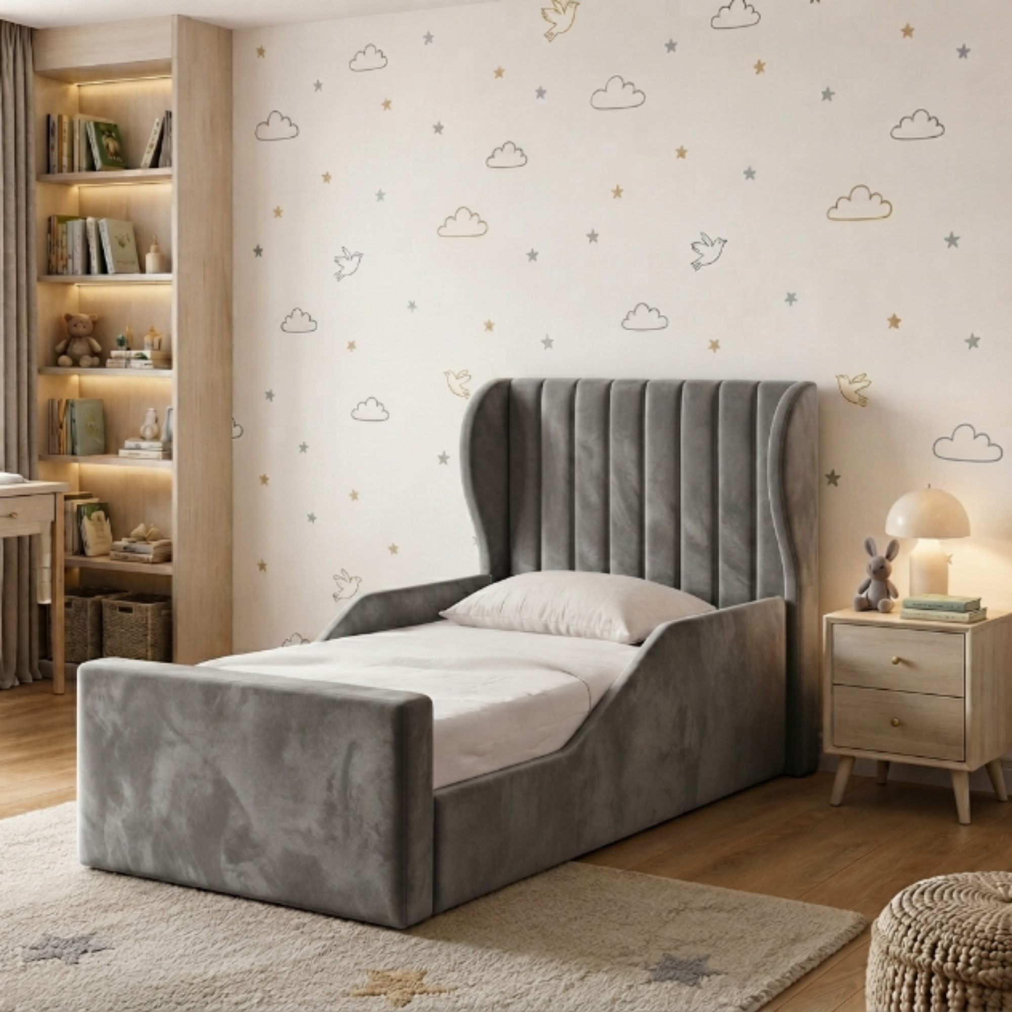 Fluted Wingback Ottoman Kids Bed