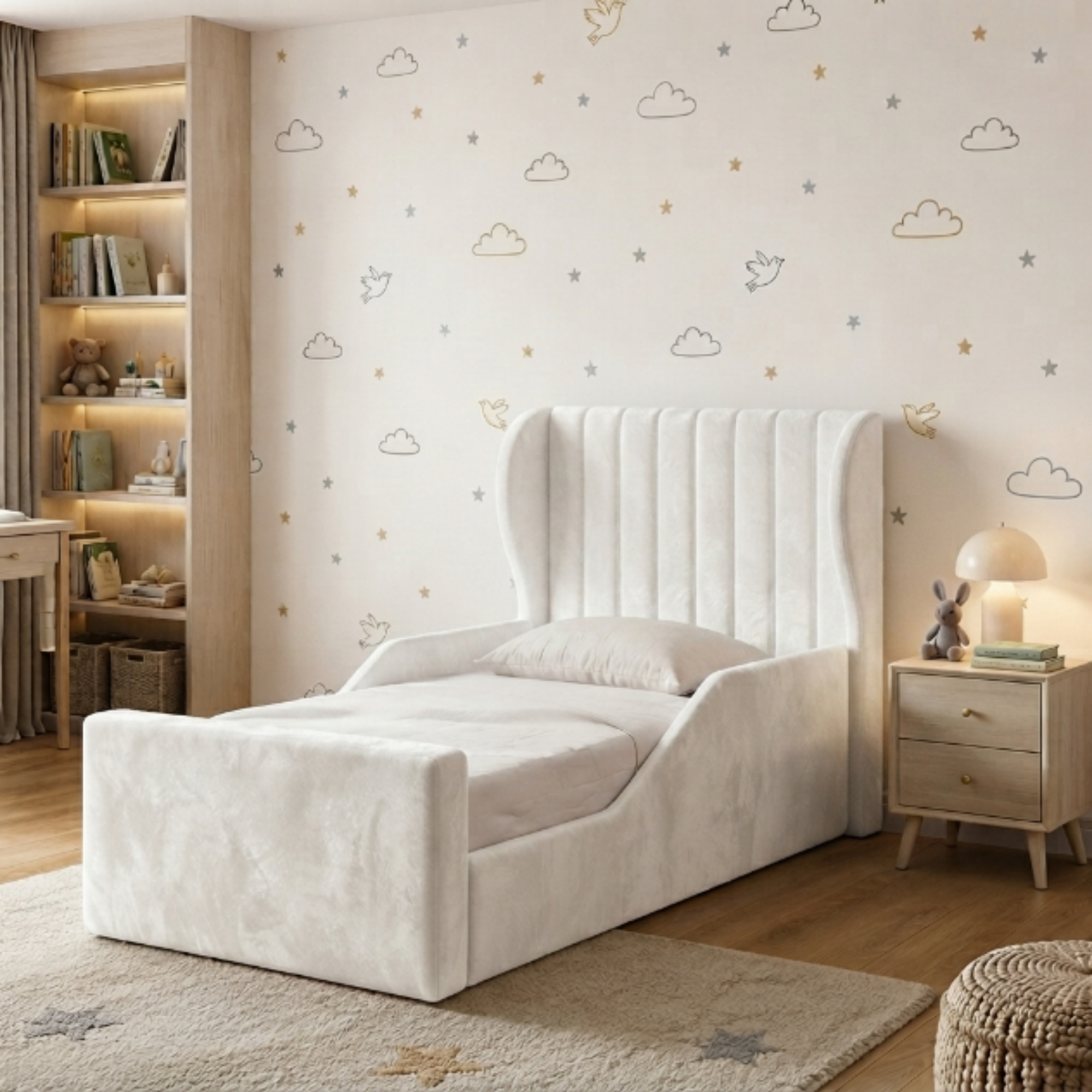 Fluted Wingback Ottoman Kids Bed