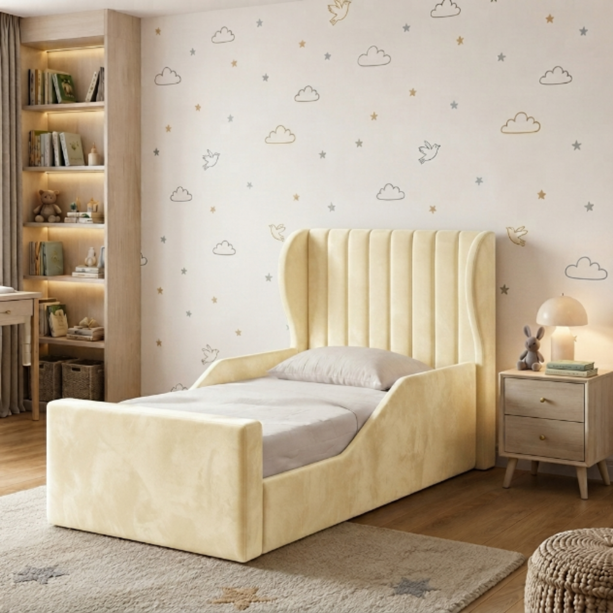 Fluted Wingback Ottoman Kids Bed