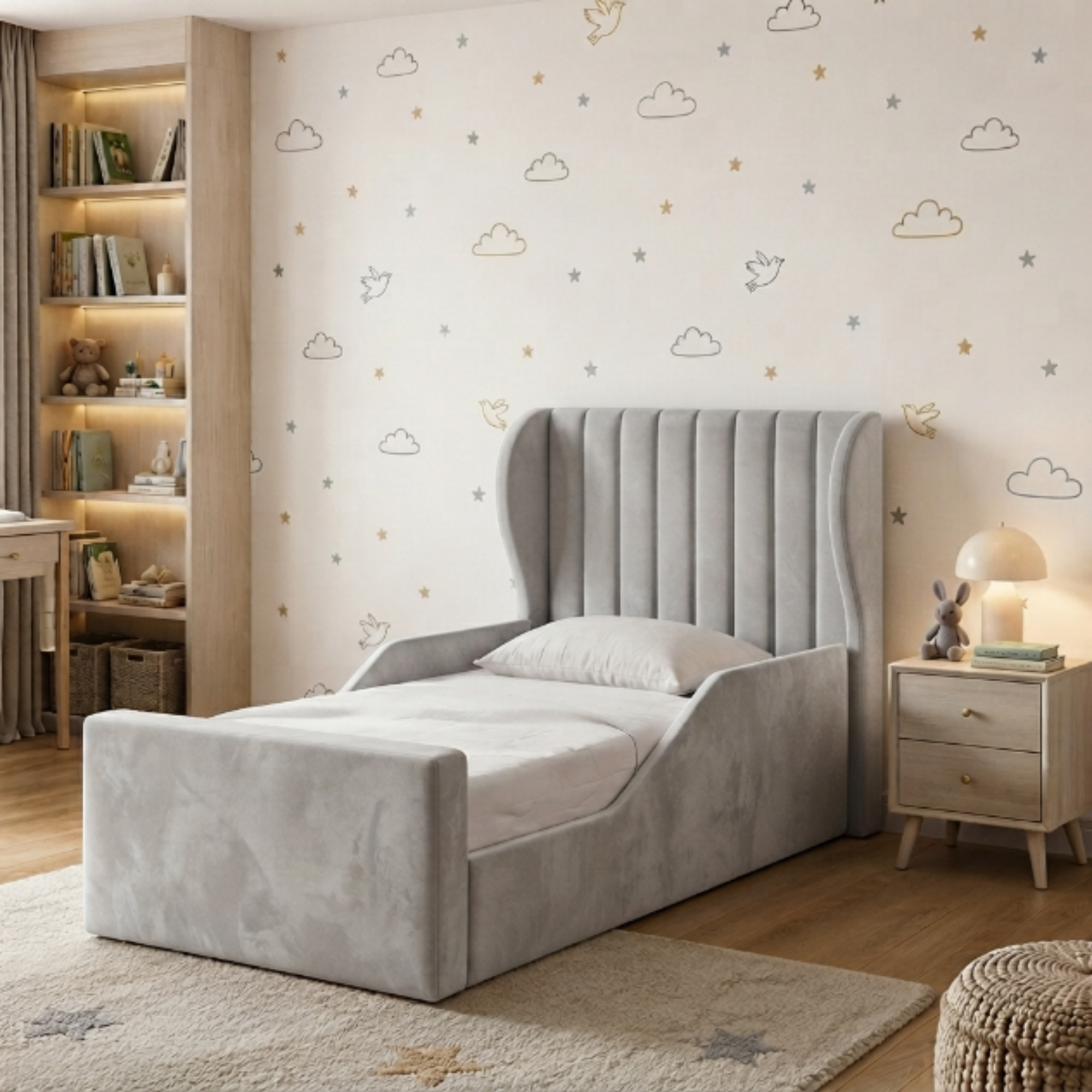Fluted Wingback Ottoman Kids Bed