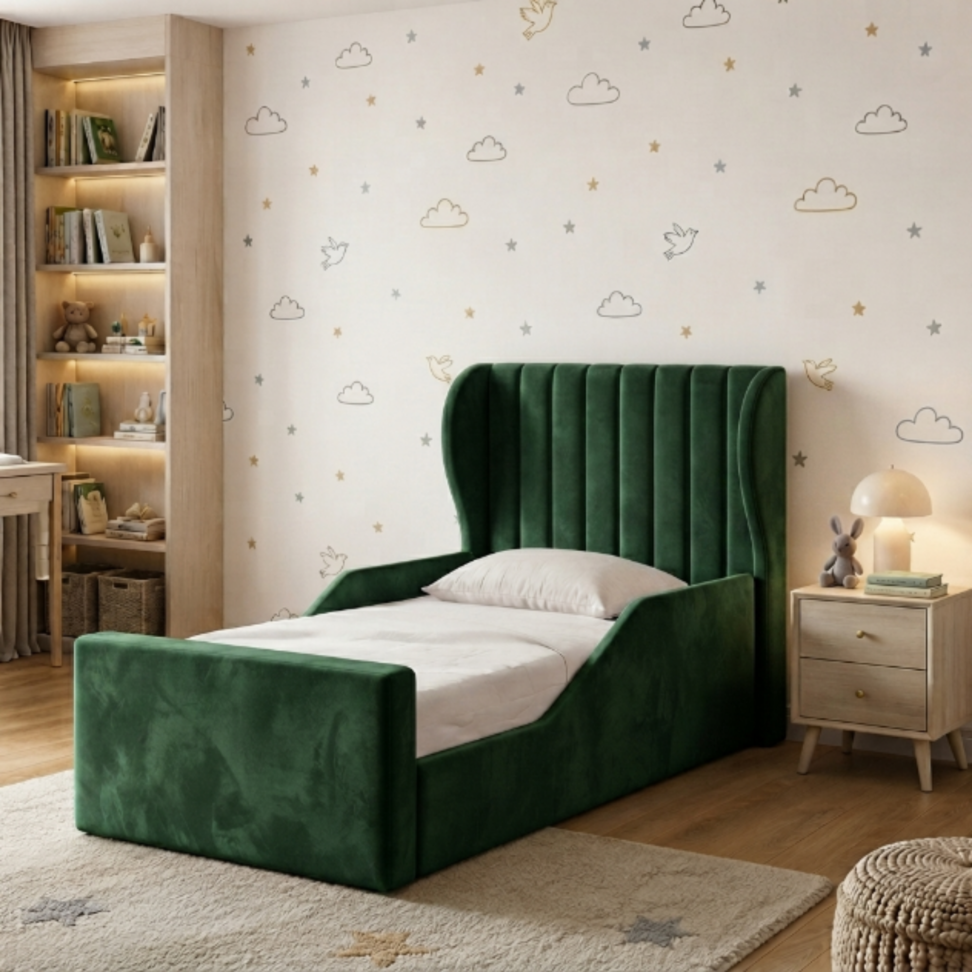 Fluted Wingback Ottoman Kids Bed