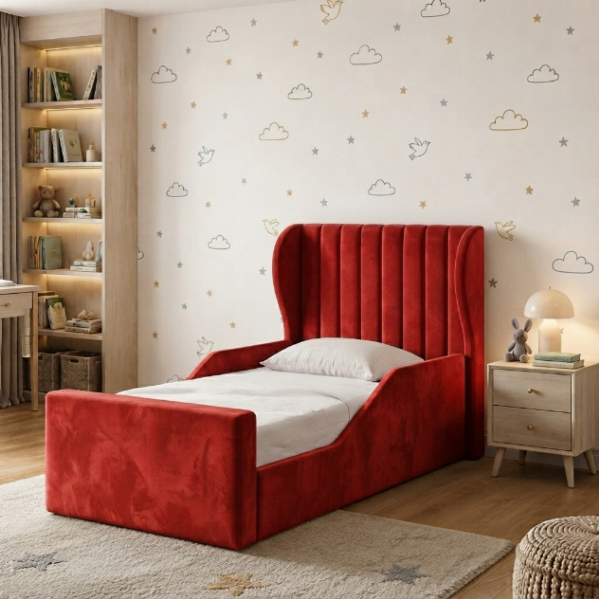 Fluted Wingback Ottoman Kids Bed