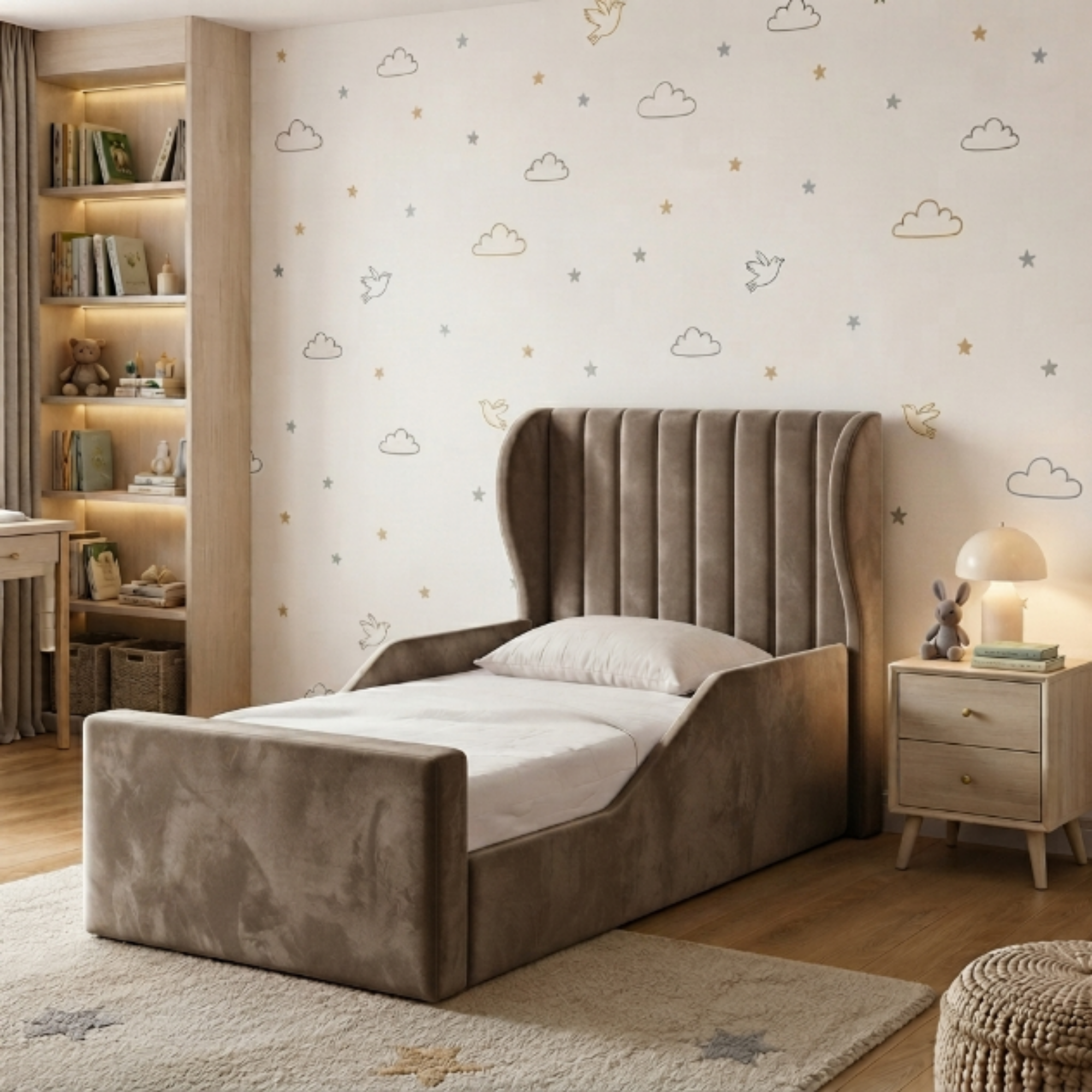 Fluted Wingback Ottoman Kids Bed
