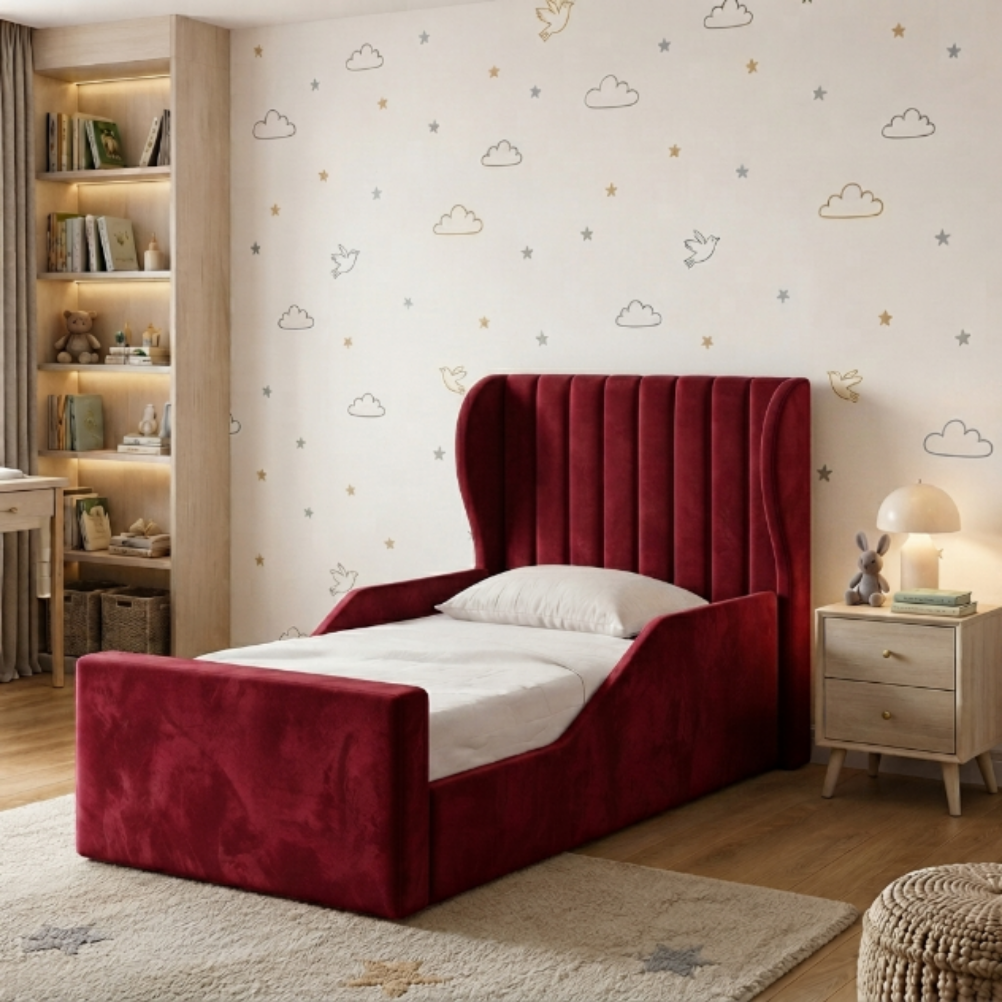 Fluted Wingback Ottoman Kids Bed