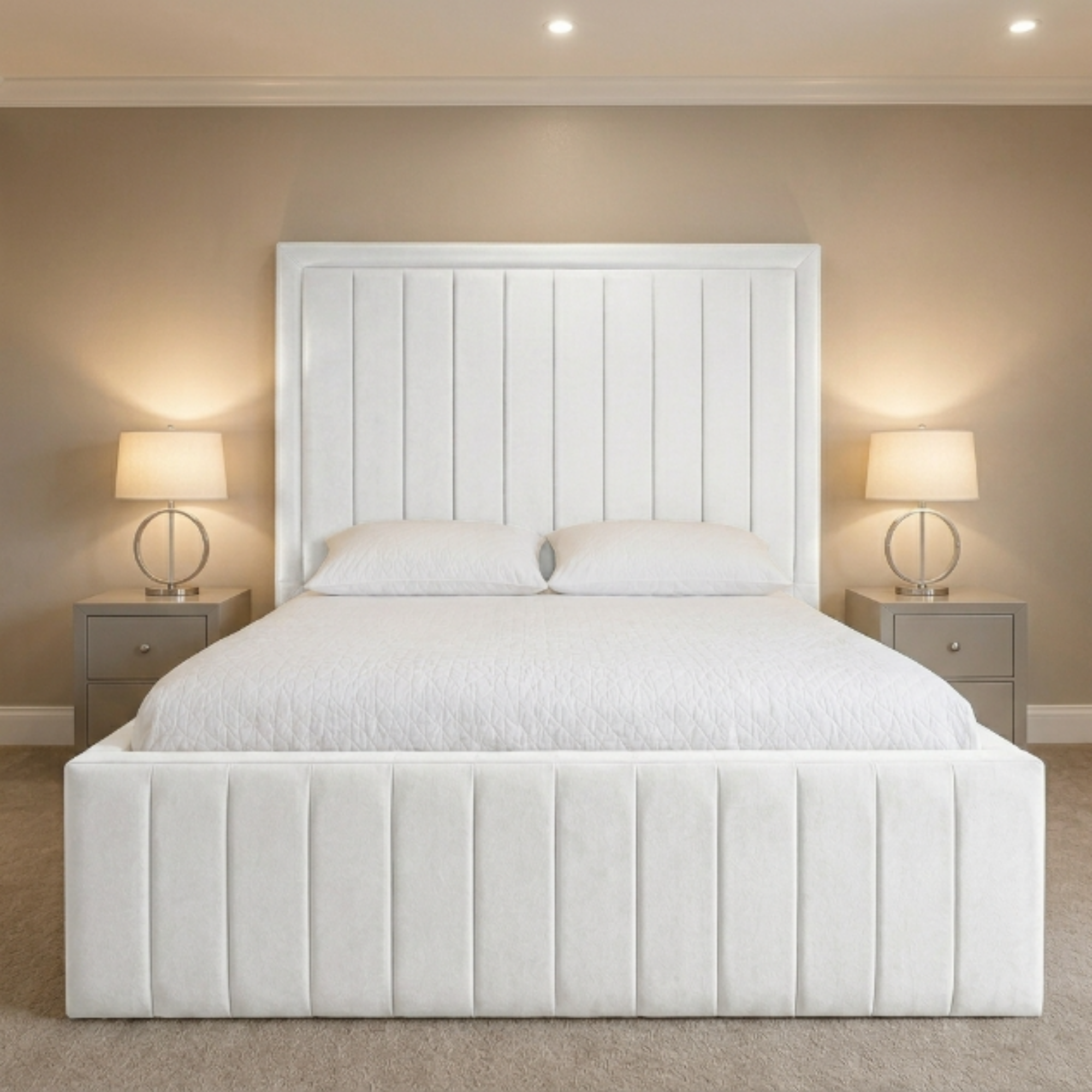Vertical Channel Tall Headboard Bed
