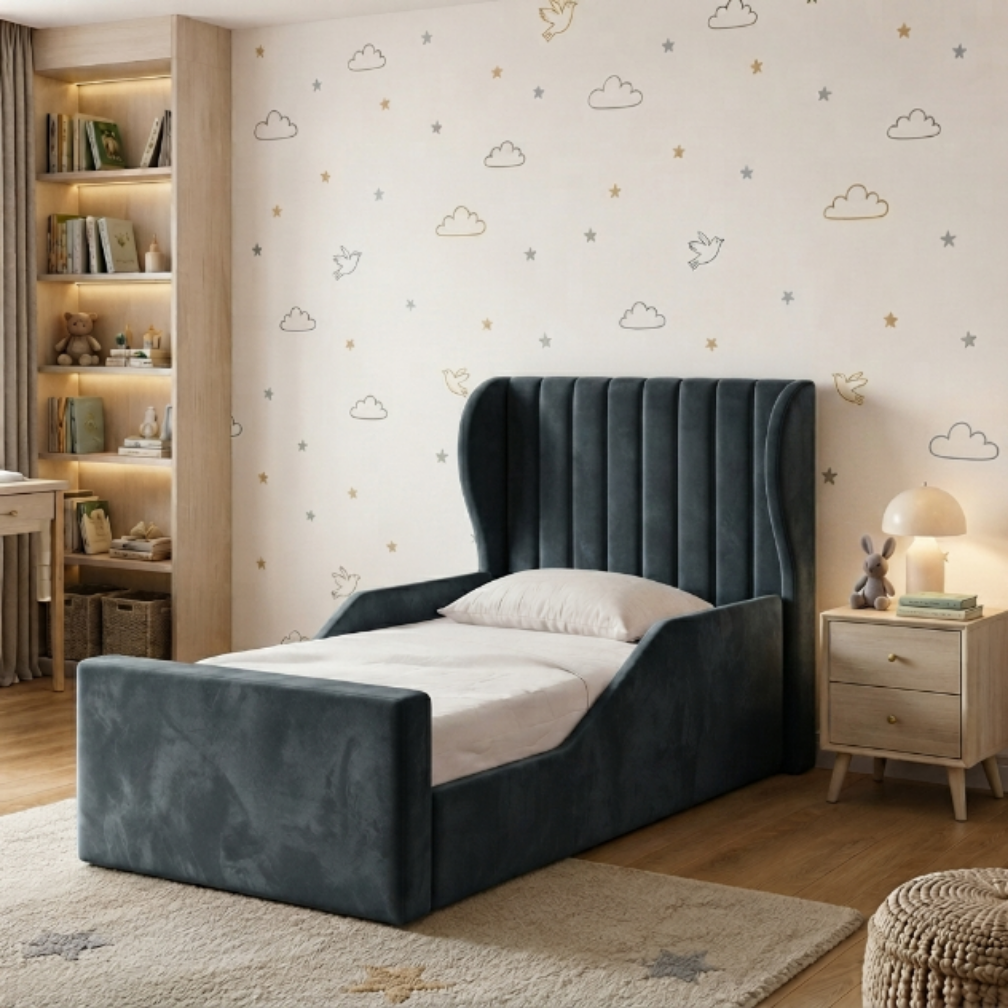 Fluted Wingback Ottoman Kids Bed